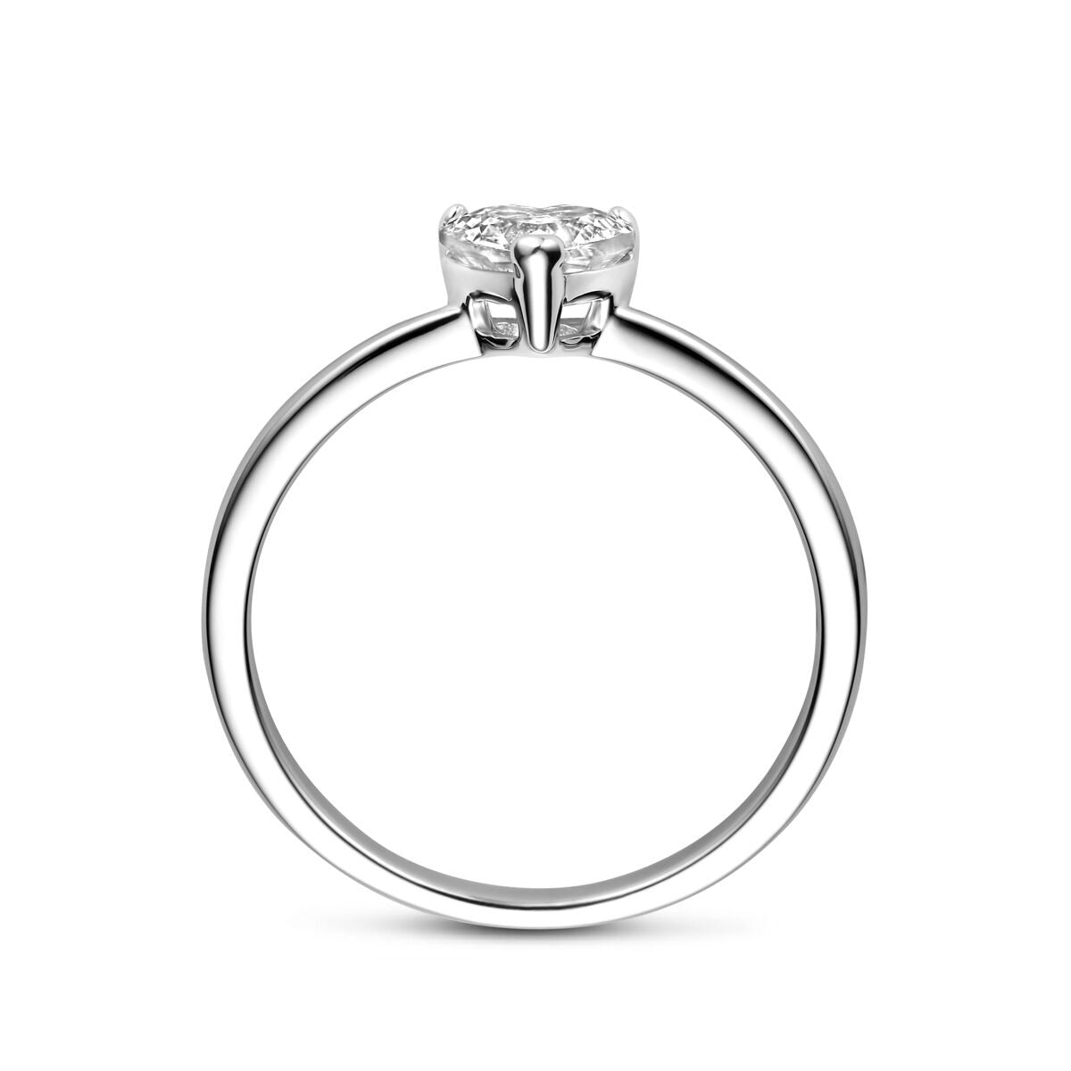 Bague en argent avec zircone en forme de cœur – design pour femme rhodié