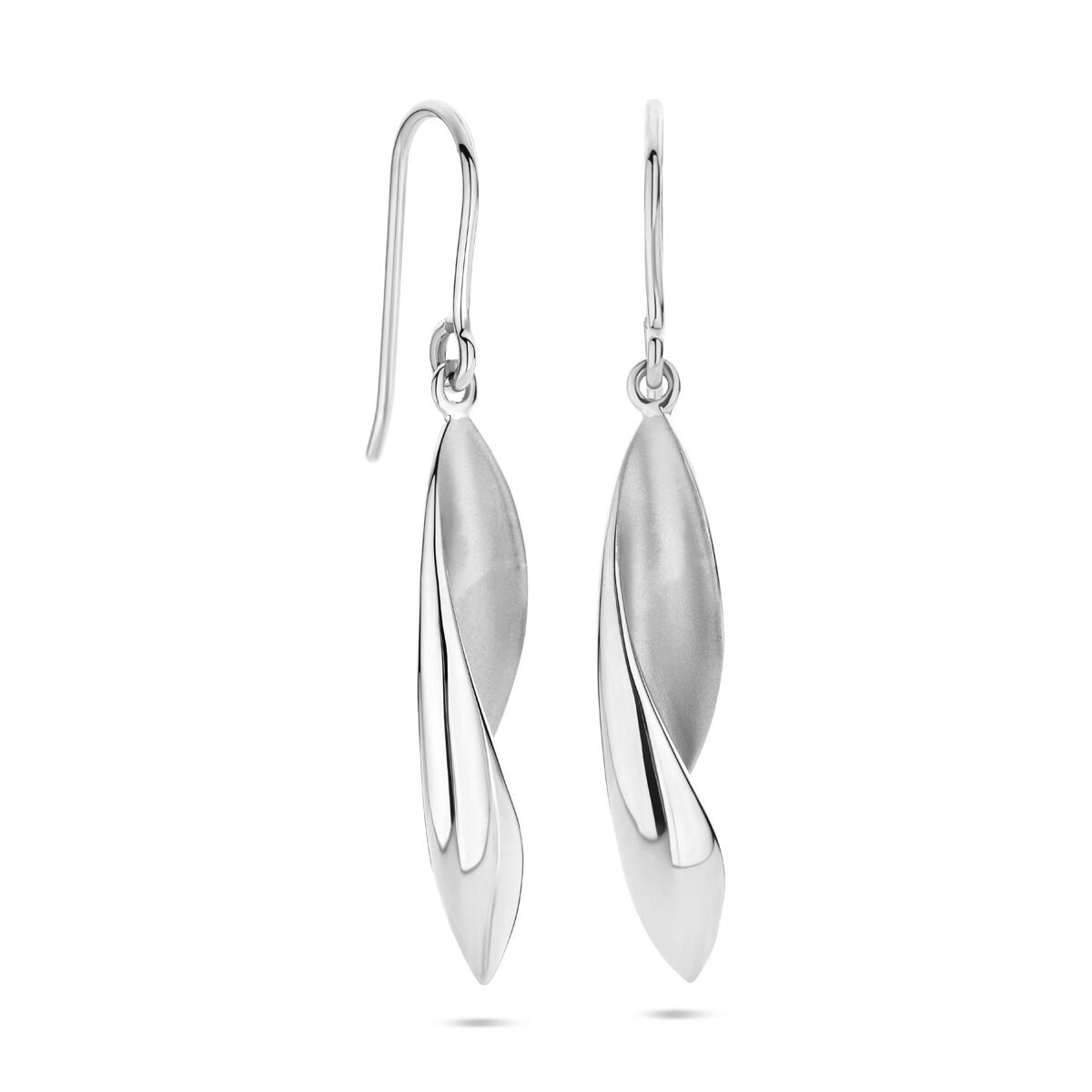 Boucles d'oreilles en argent avec crochet français – rhodié argent 925, poli/mat, 45 mm