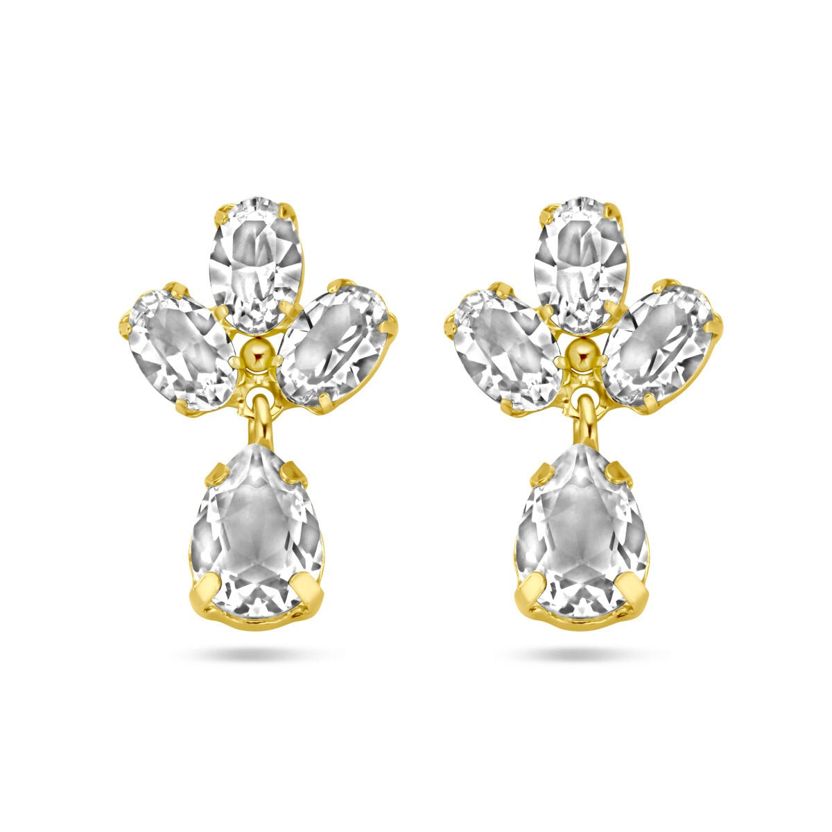 Boucles d'oreilles en argent 925 doré avec des cristaux Swarovski, en forme de croix, ornées de pierres brillantes.