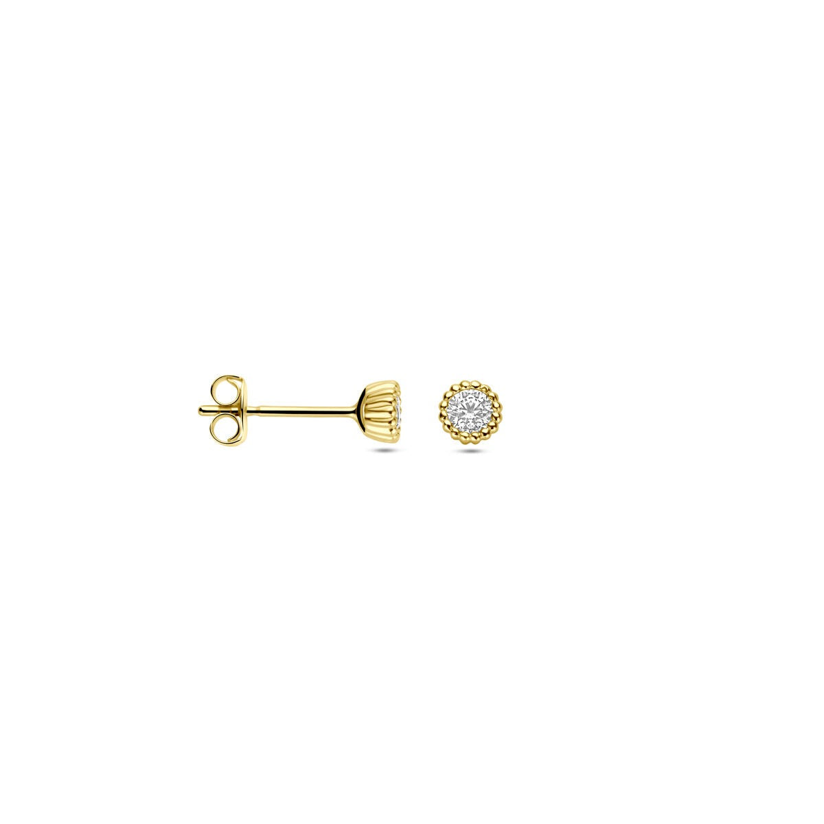 Puces d'oreilles en or jaune 14k pour femme avec zircone en sertissage