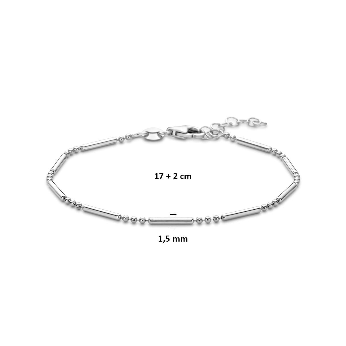 Bracelet rhodié en argent pour femme avec fermoir mousqueton 1,5 mm 17 + 2 cm