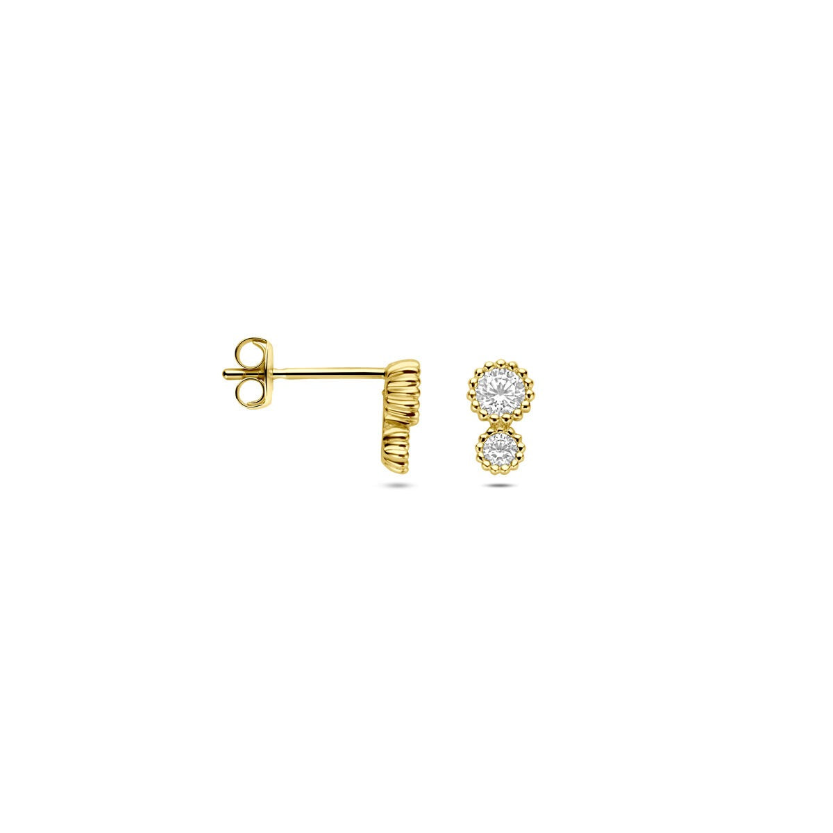 Puces d'oreilles en or jaune 14k pour femme avec zircone en sertissage