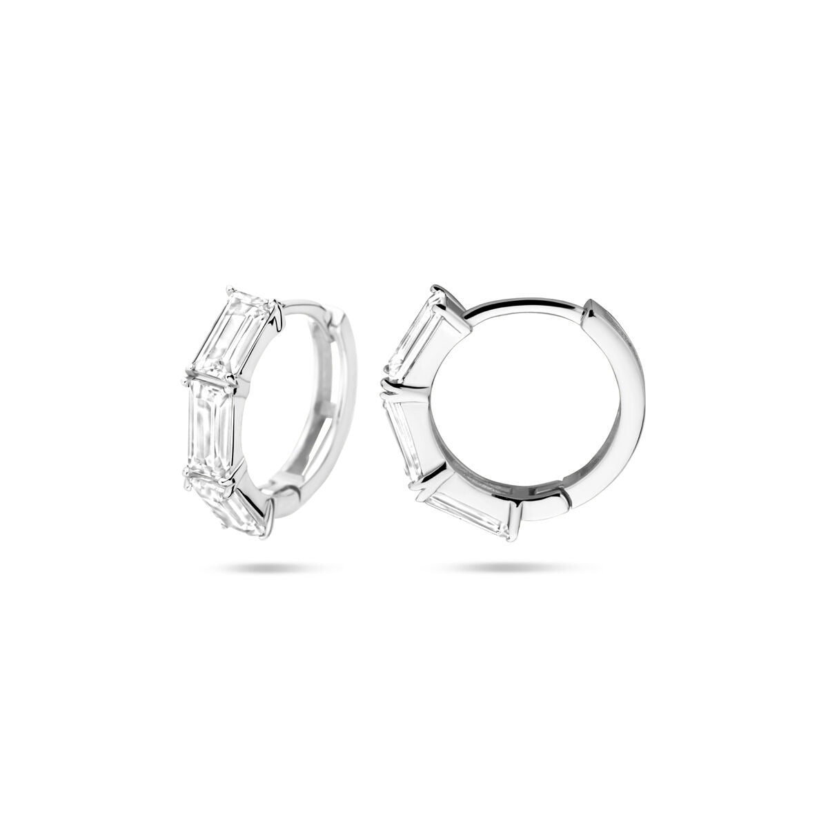 Créoles en argent avec zircones baguette – rhodiées en argent 925, Ø15.5 mm