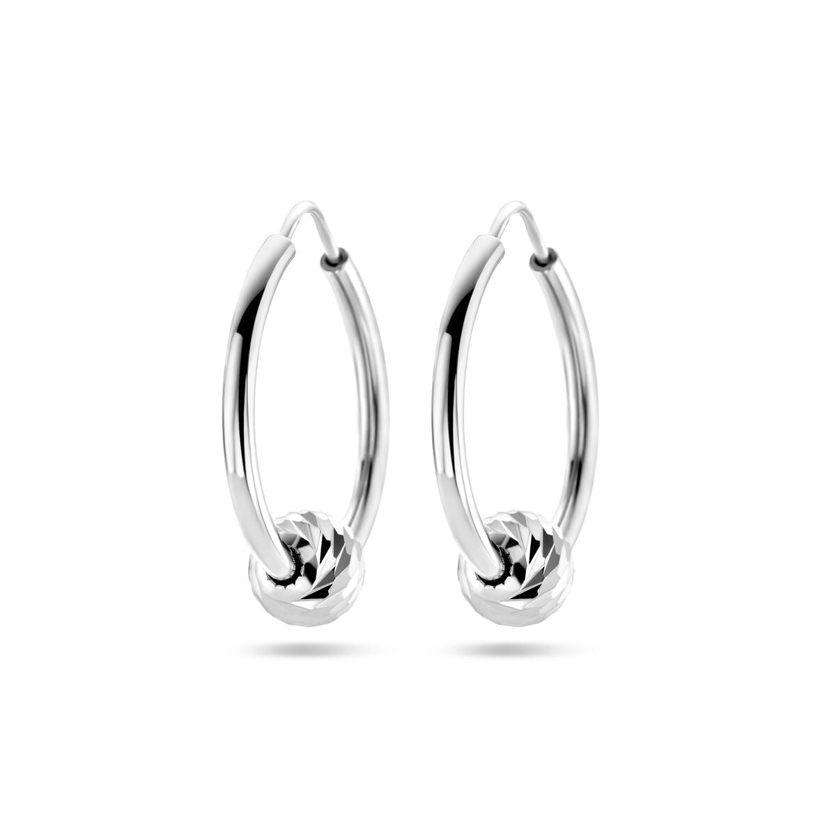 Boucles d'oreilles en argent rhodié avec un petit boule, en argent 925.
