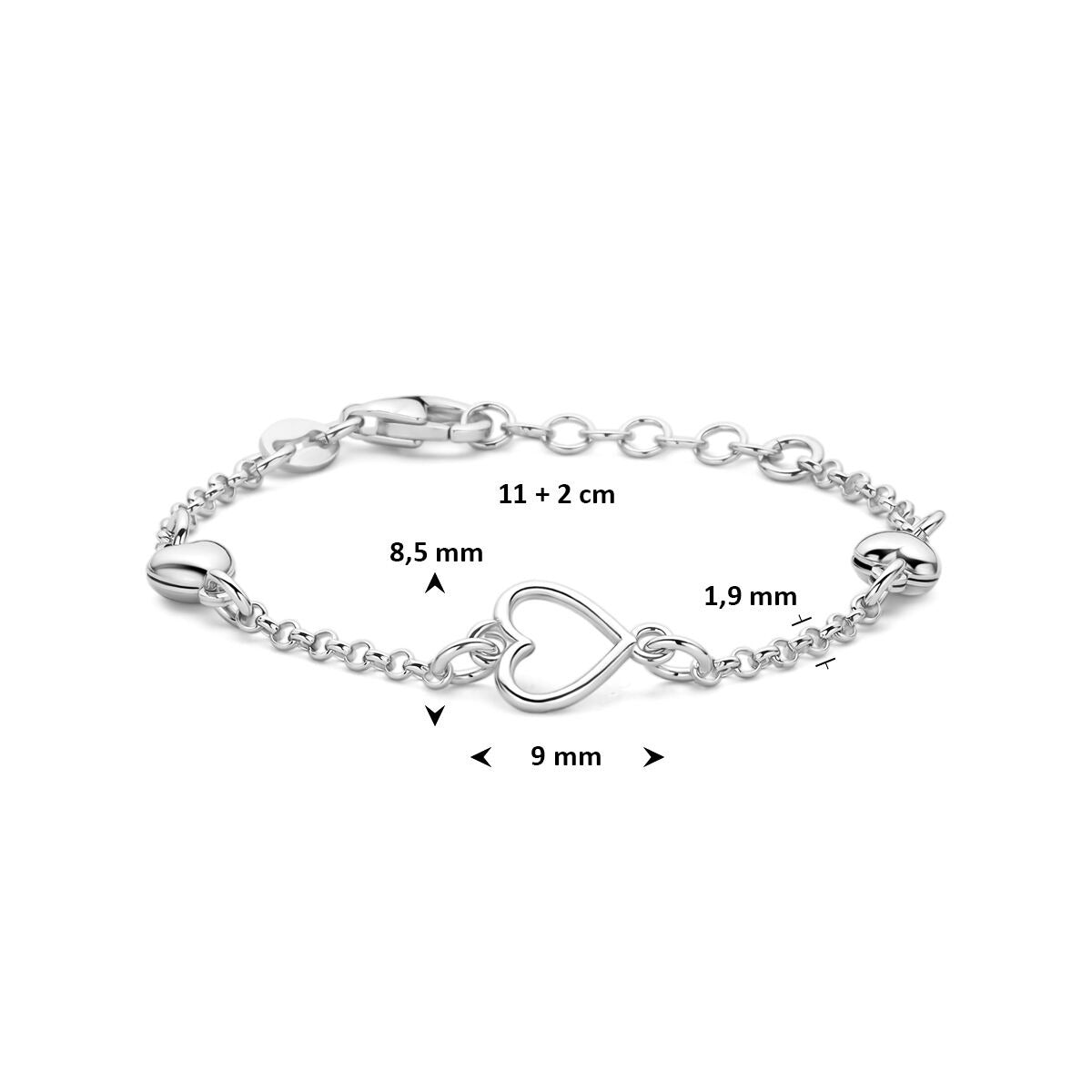 Bracelet pour enfant en argent 925 rhodié avec des cœurs
