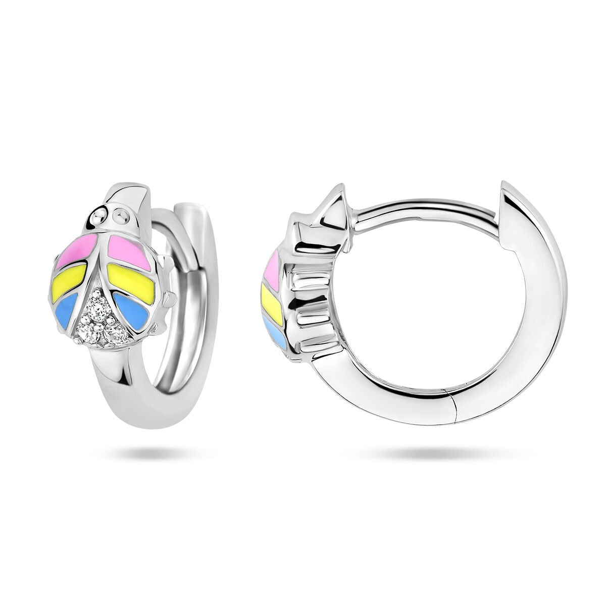 Boucles d'oreilles pour enfant en argent avec coccinelle et zircone – rhodié argent 925