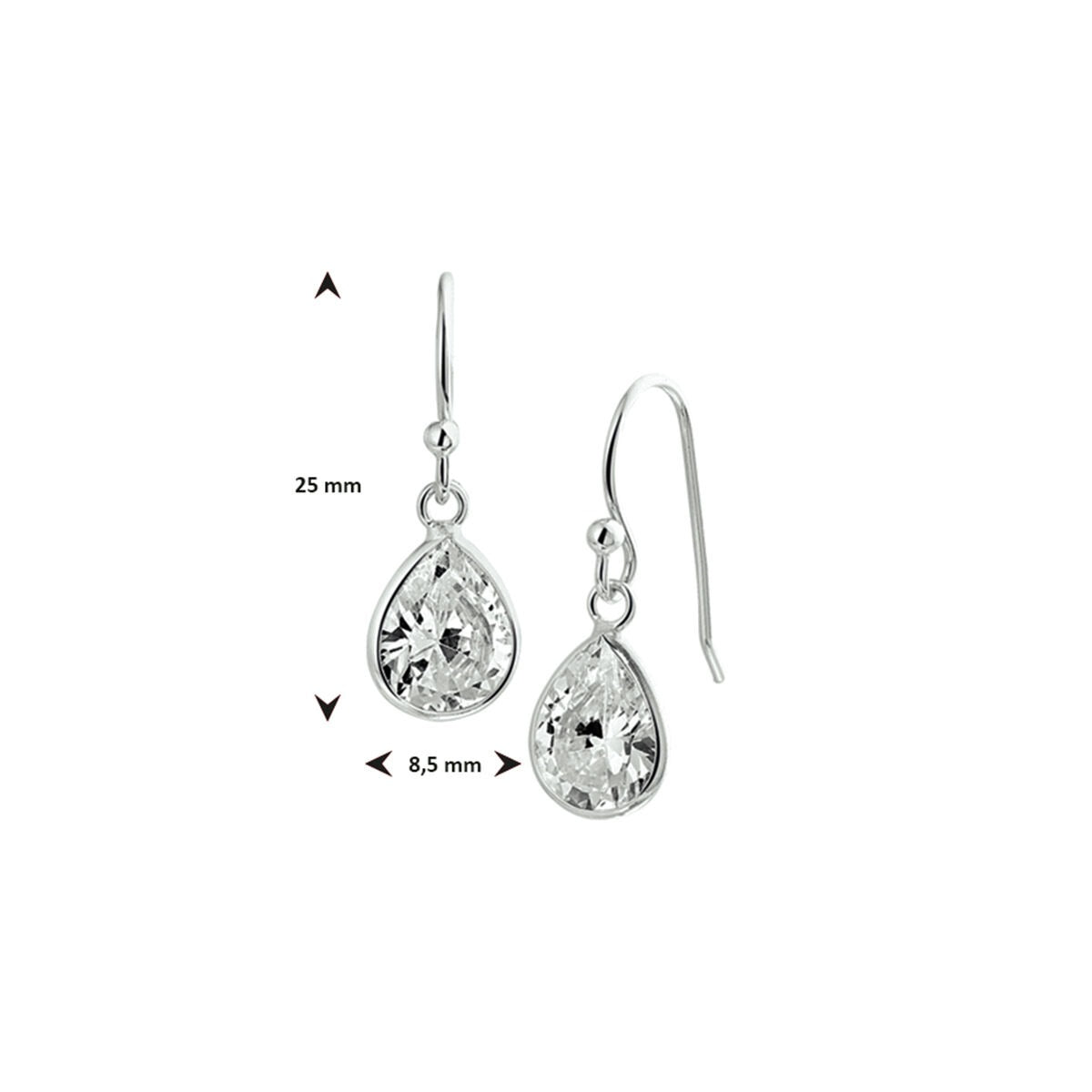 Boucles d'oreilles en argent avec zircone – rhodiées, taillées en poire