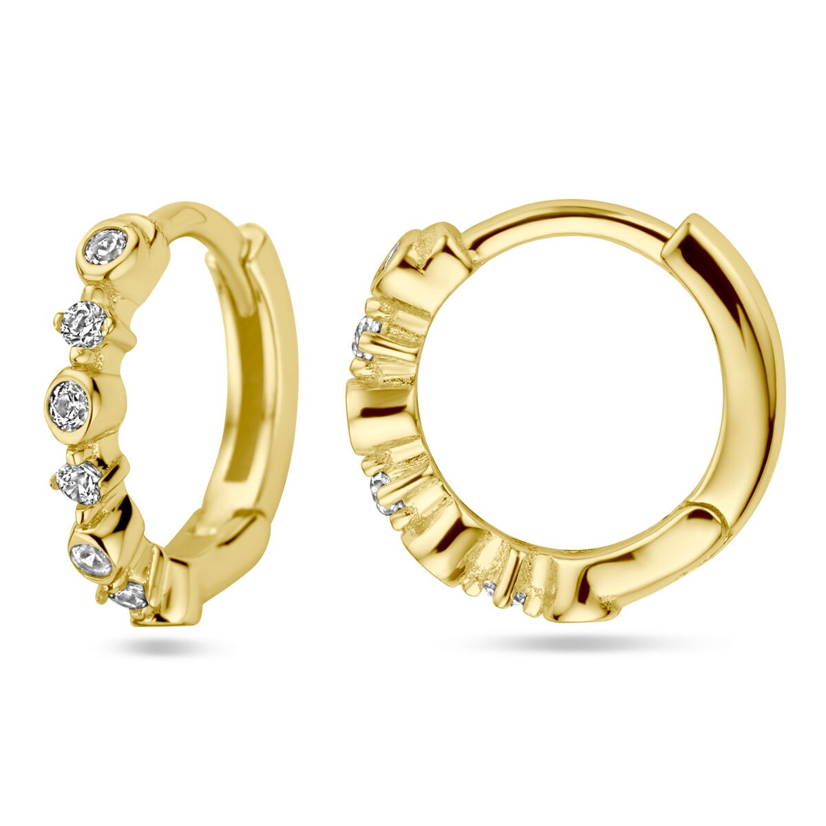 Créoles plaquées or argent pour femme – or jaune sur argent 925 avec zircone, 11,5 mm