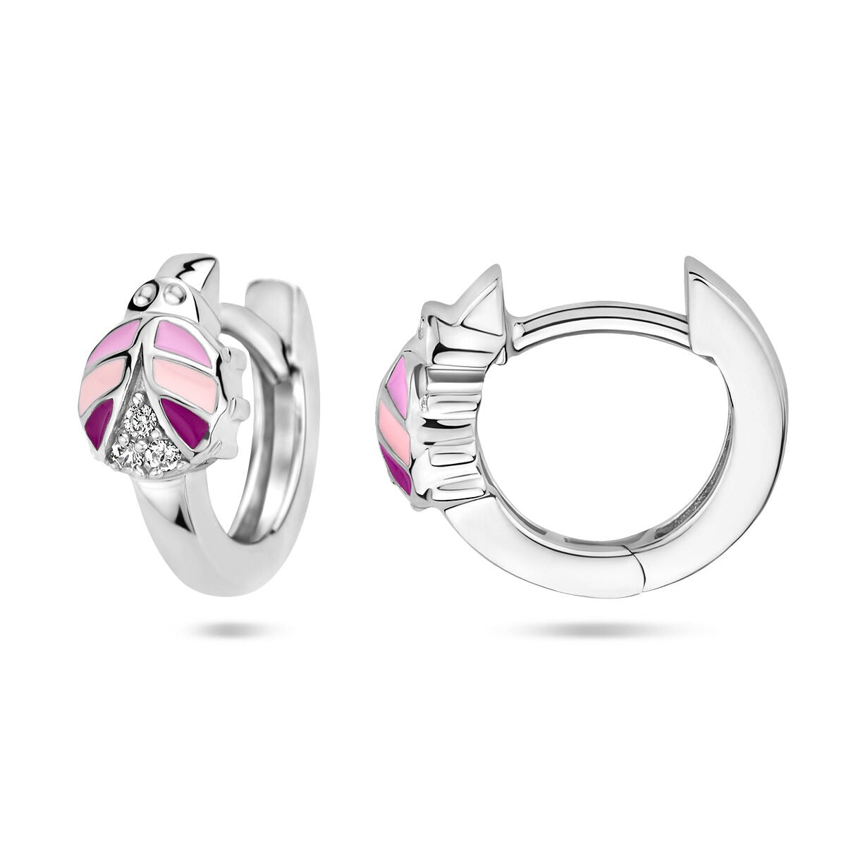 Boucles d'oreilles pour enfant en argent avec coccinelle et zircone – rhodié argent 925