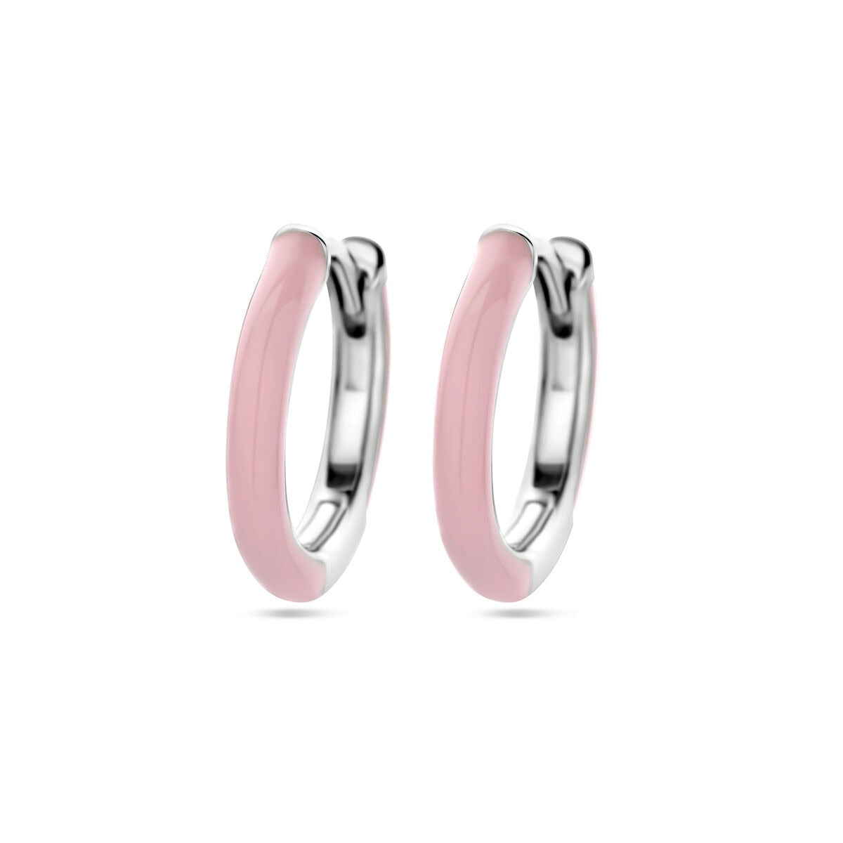 Boucles d'oreilles en argent rhodié avec émail rose.