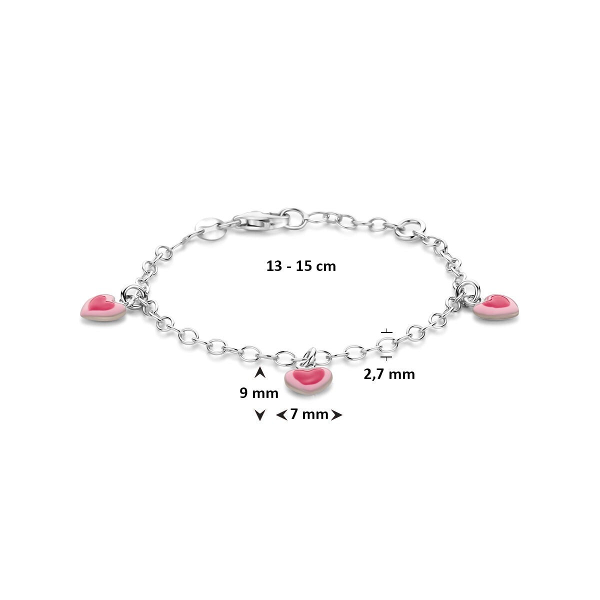 Bracelet pour enfant en argent avec des cœurs – rhodié et émaillé