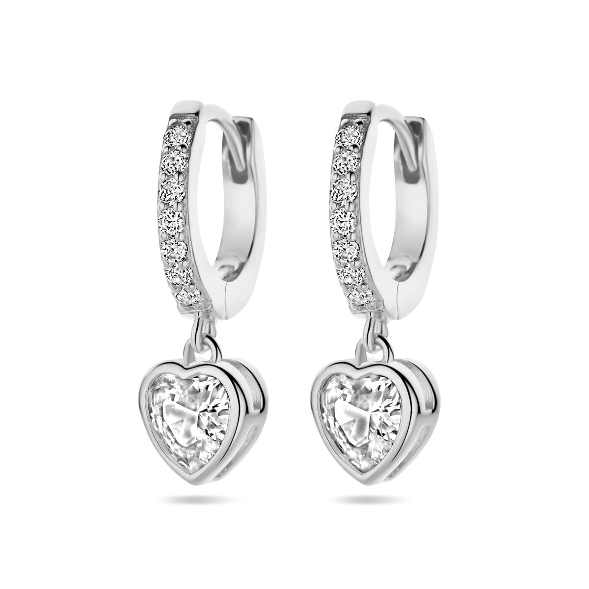 Créoles en argent rhodié avec zircone en forme de cœur