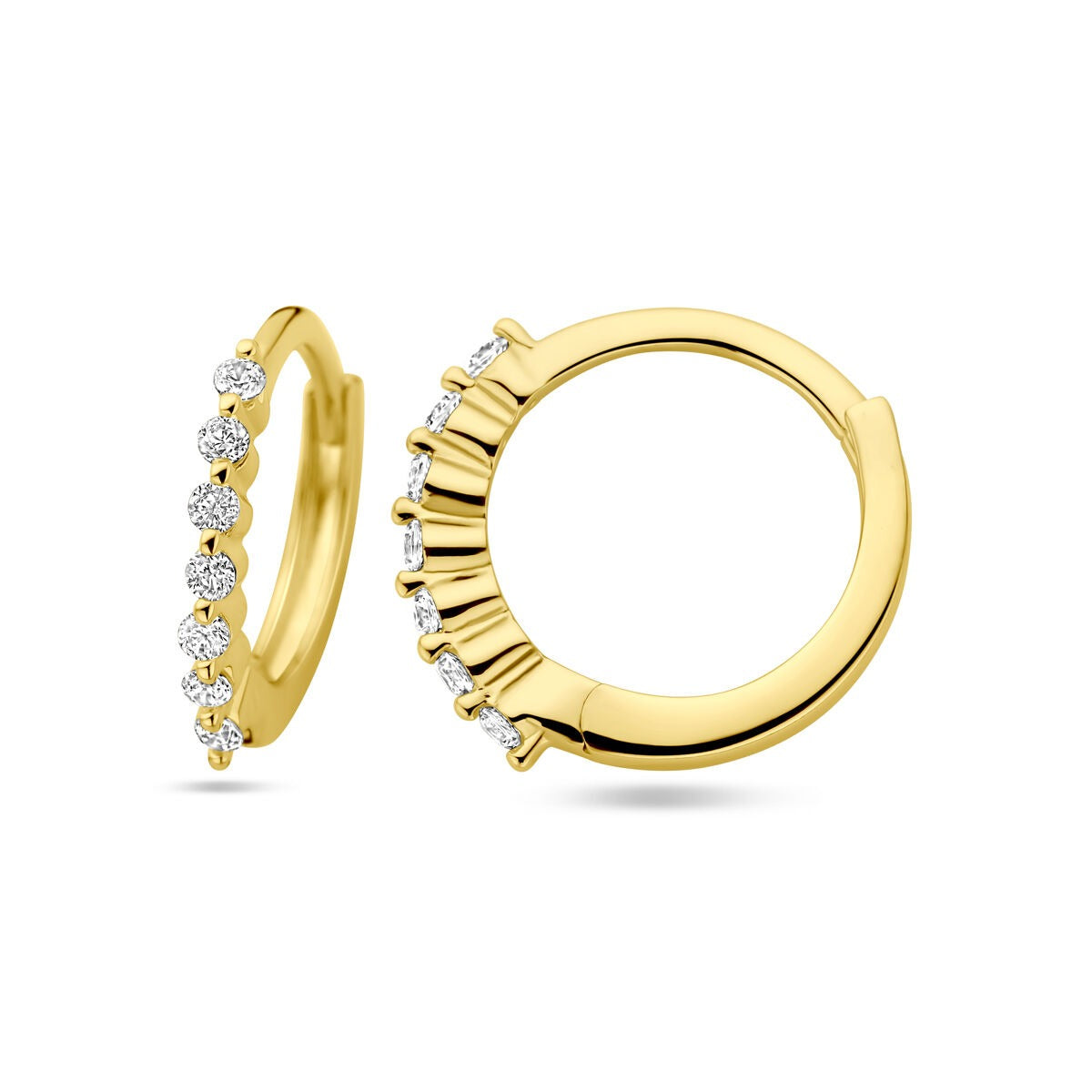 Créoles plaquées or argent pour femme – or jaune sur argent 925 avec zircone, 13 mm