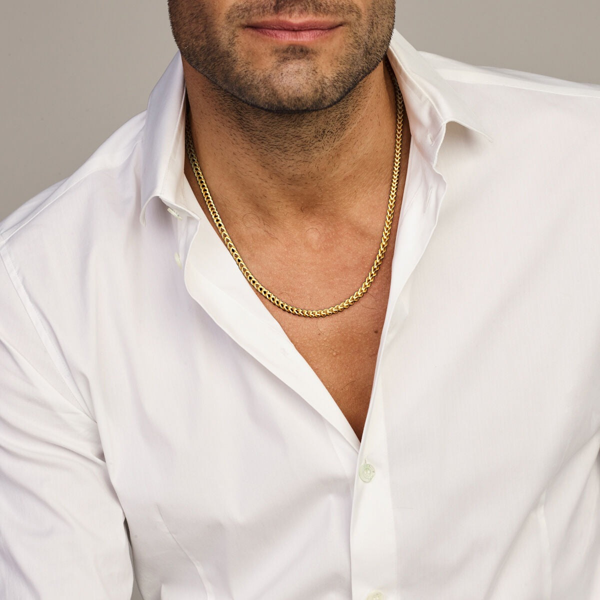 Collier pour homme gourmette en or jaune 14k 60 cm avec noyau en argent