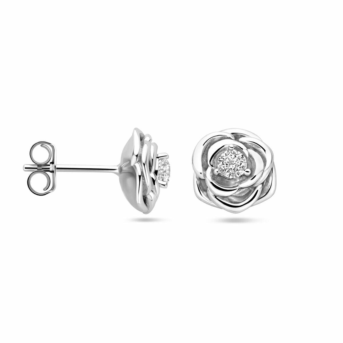 Puces d'oreilles en argent rose avec zircone
