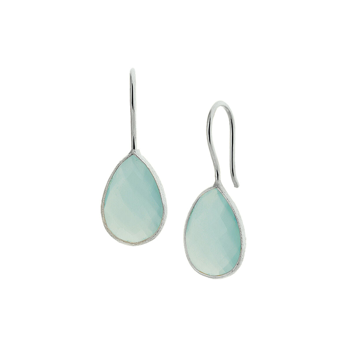 Boucles d'oreilles en argent avec des chalcedoines vertes en forme de goutte.
