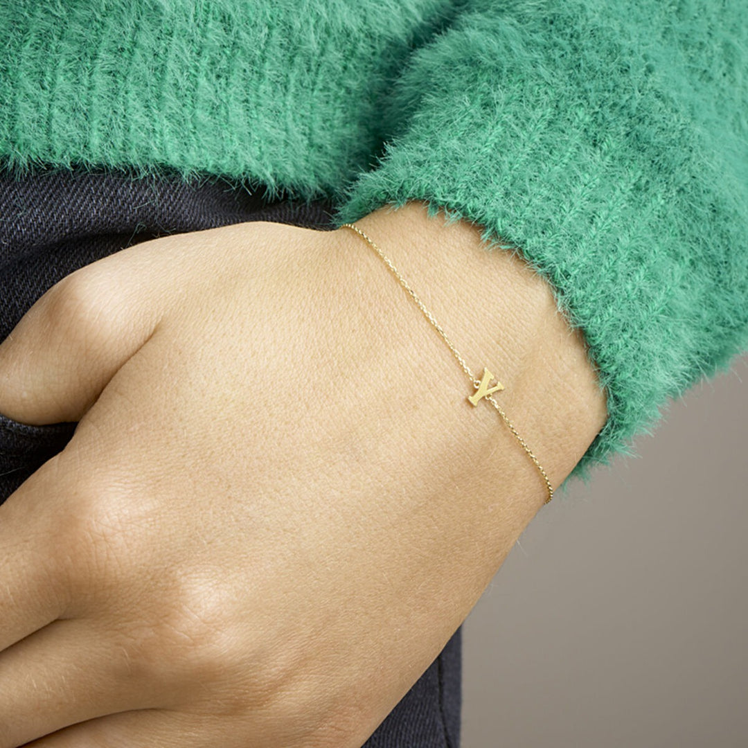 14k Geelgouden ankerarmband met letter