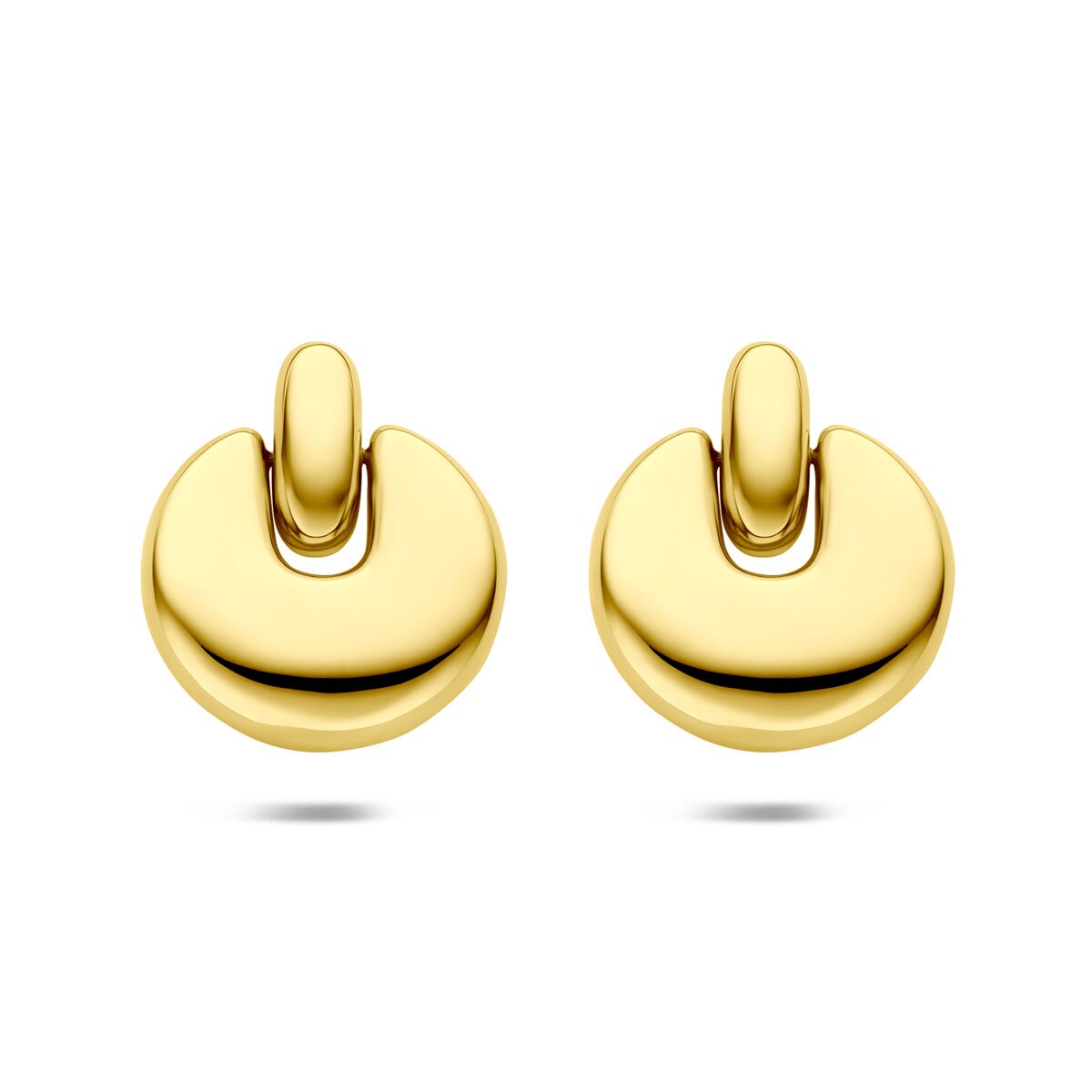 Boucles d'oreilles en acier doré avec ionisation, de forme arrondie, mesurant 29,5 mm.