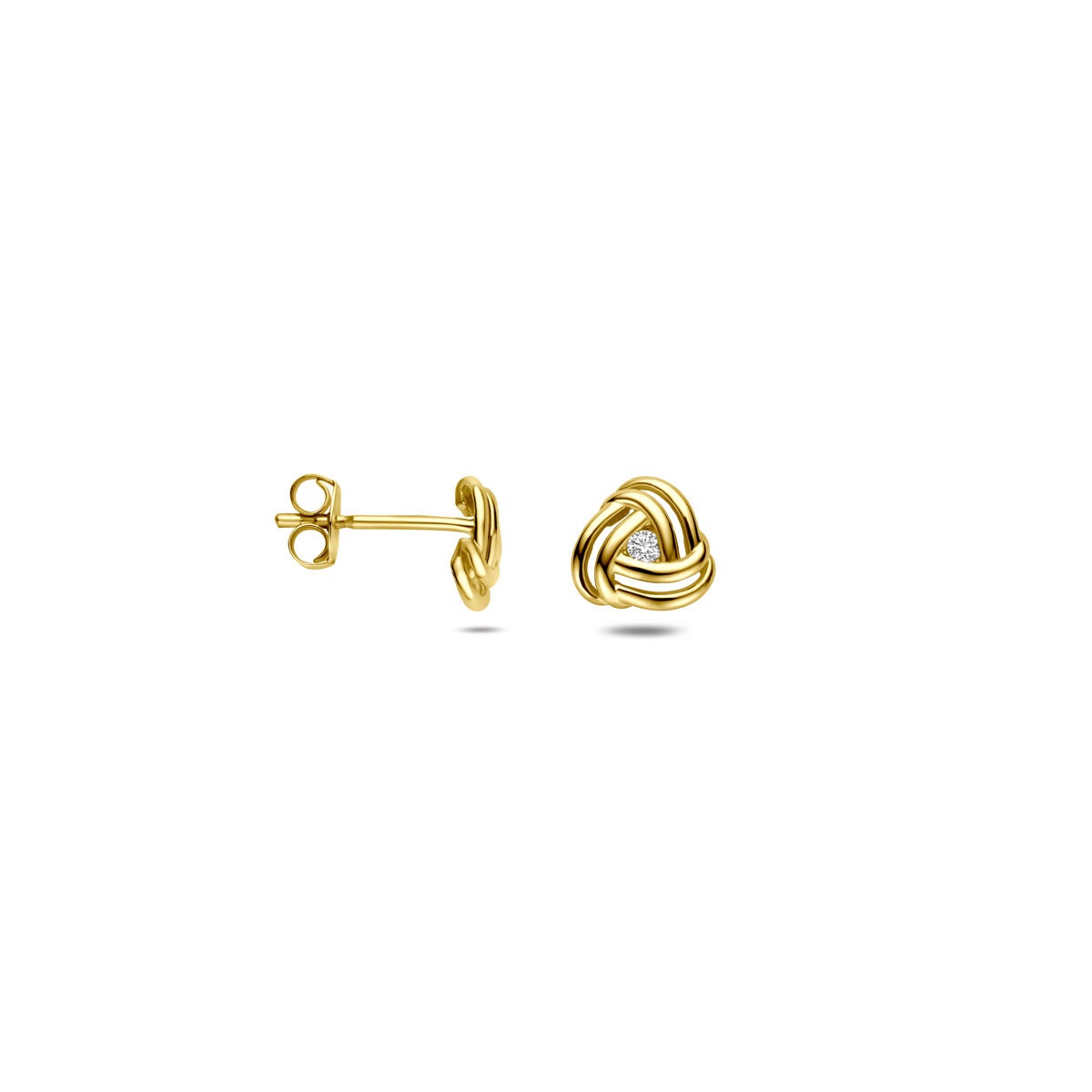 Puces d'oreilles en or jaune 14k pour femme avec zircone en sertissage chaton
