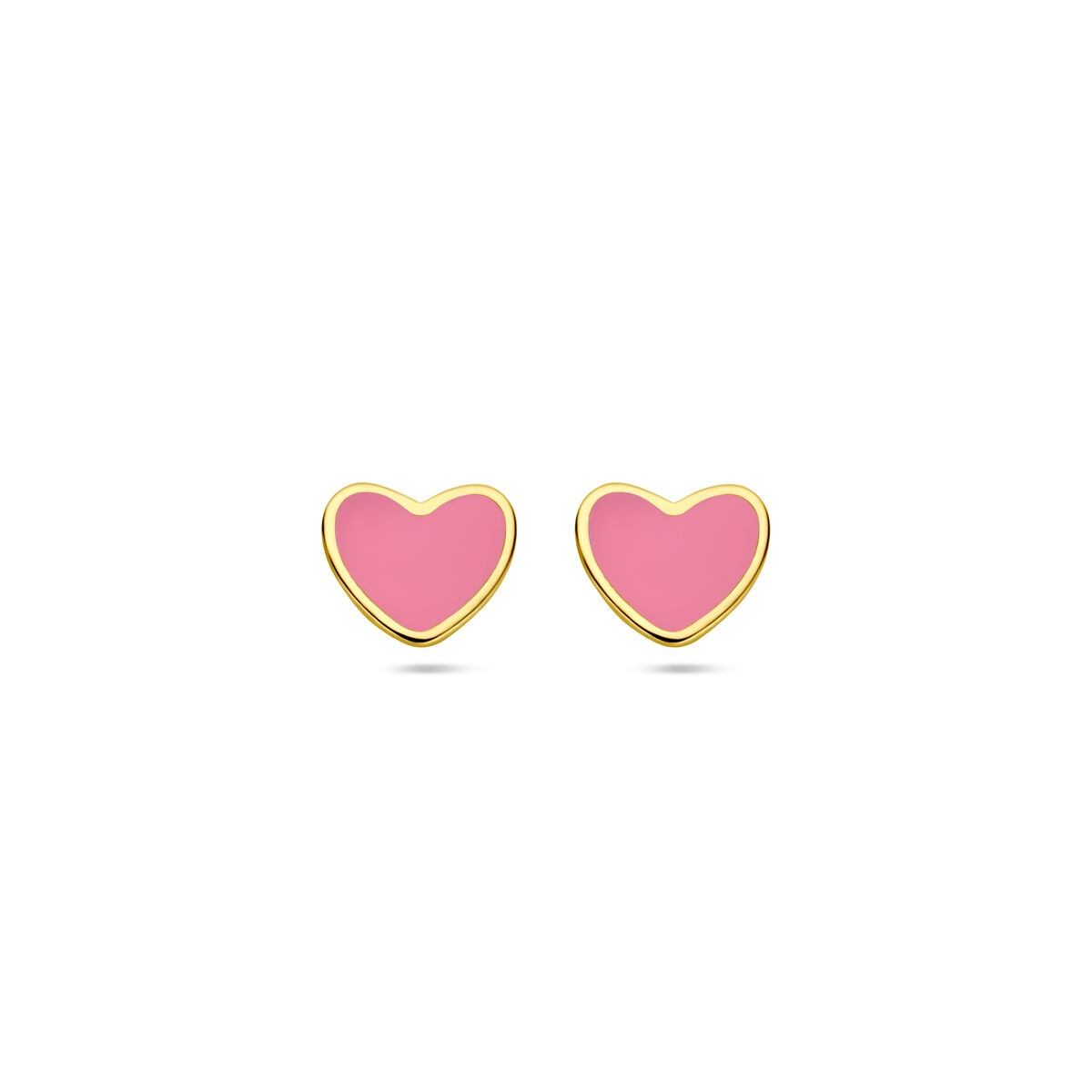 Boucles d'oreilles en or jaune 14k en forme de cœur avec époxy rose.