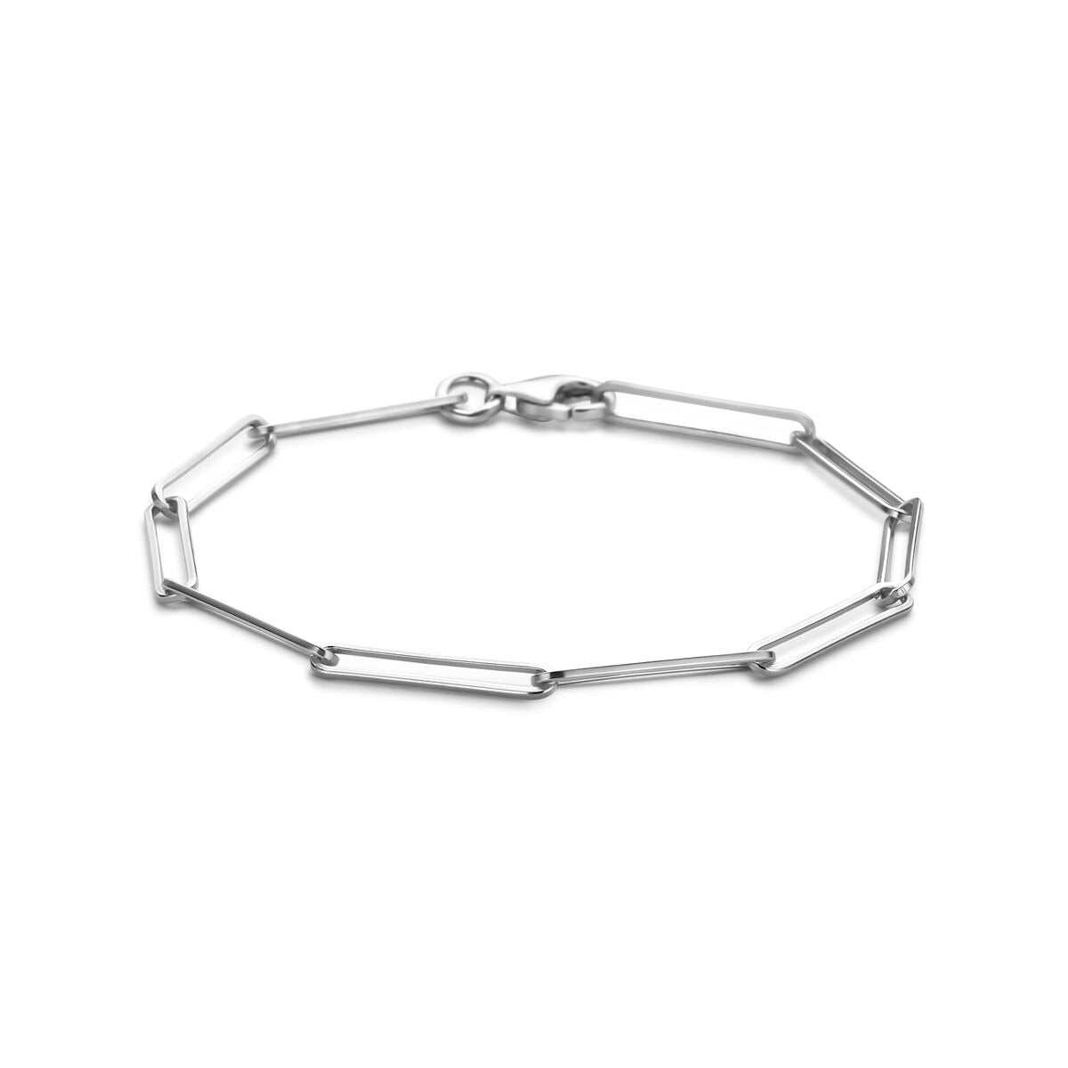 Zilveren gerhodineerde dames armband met anker schakels van 3,6 mm, lengte 19,5 cm.