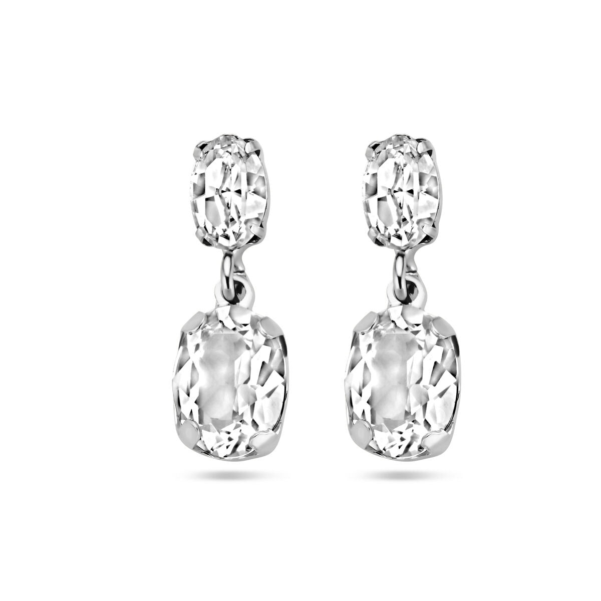 Boucles d'oreilles en argent rhodié avec des cristaux Swarovski transparents.