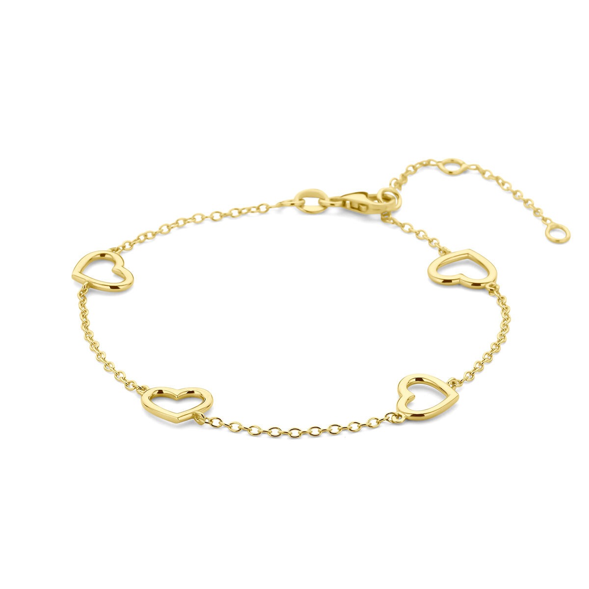 Bracelet en or jaune 14 carats avec des motifs en forme de cœur.