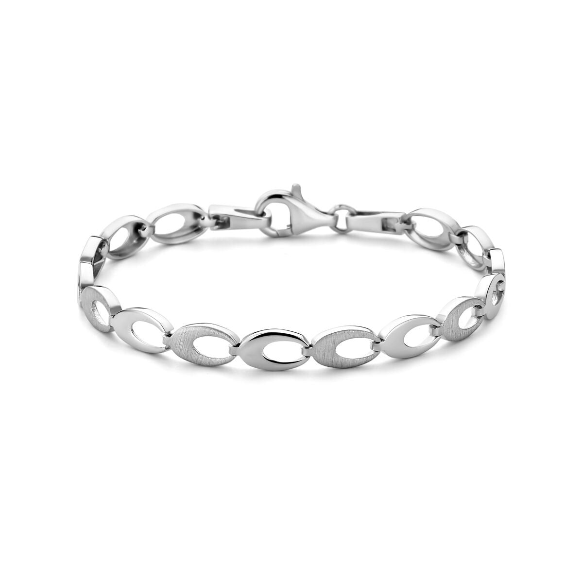 Bracelet en argent rhodié 925 avec maillons fantaisie ovales.