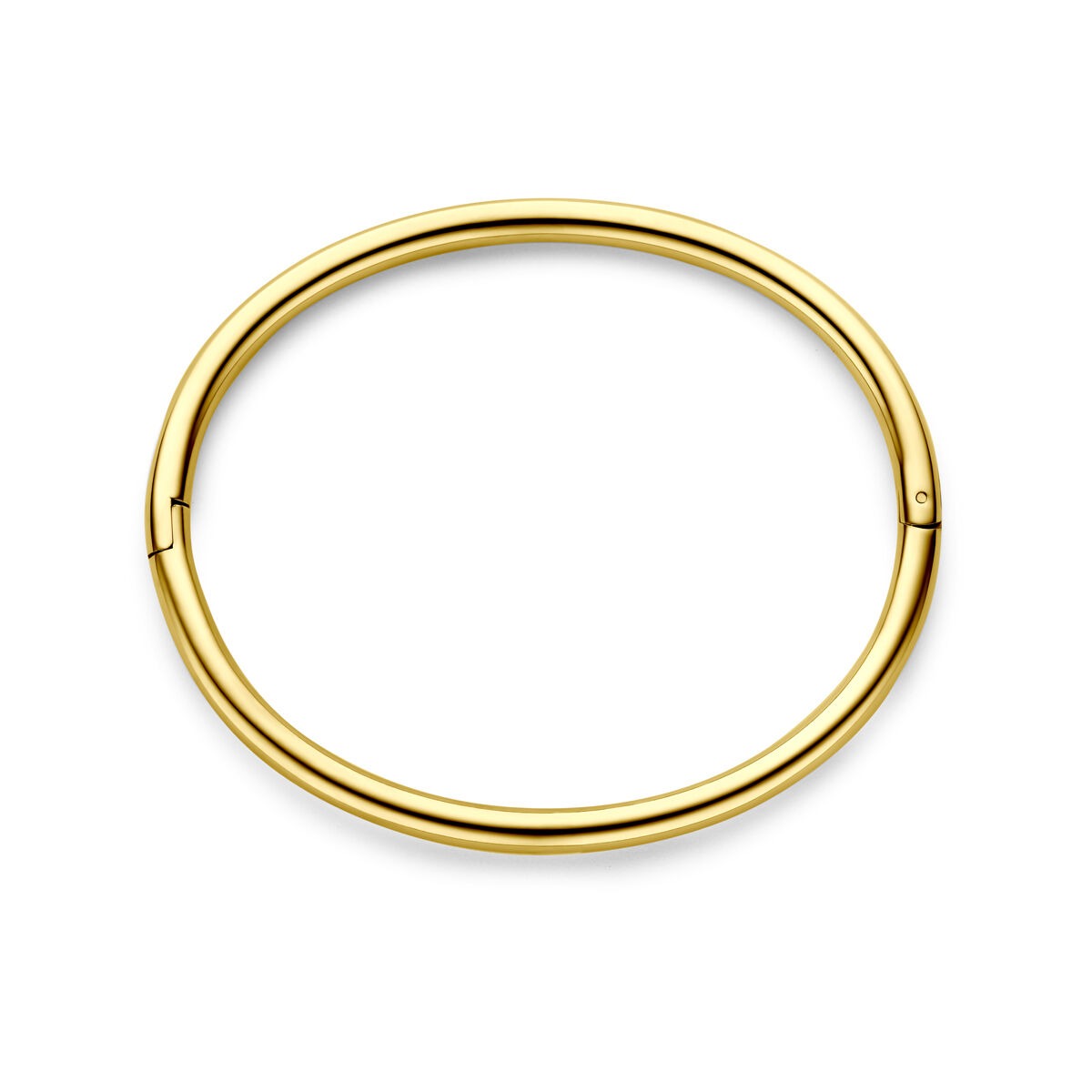 Bracelet jonc doré pour femme avec charnière, 4,0 mm de large et 60 mm de diamètre.