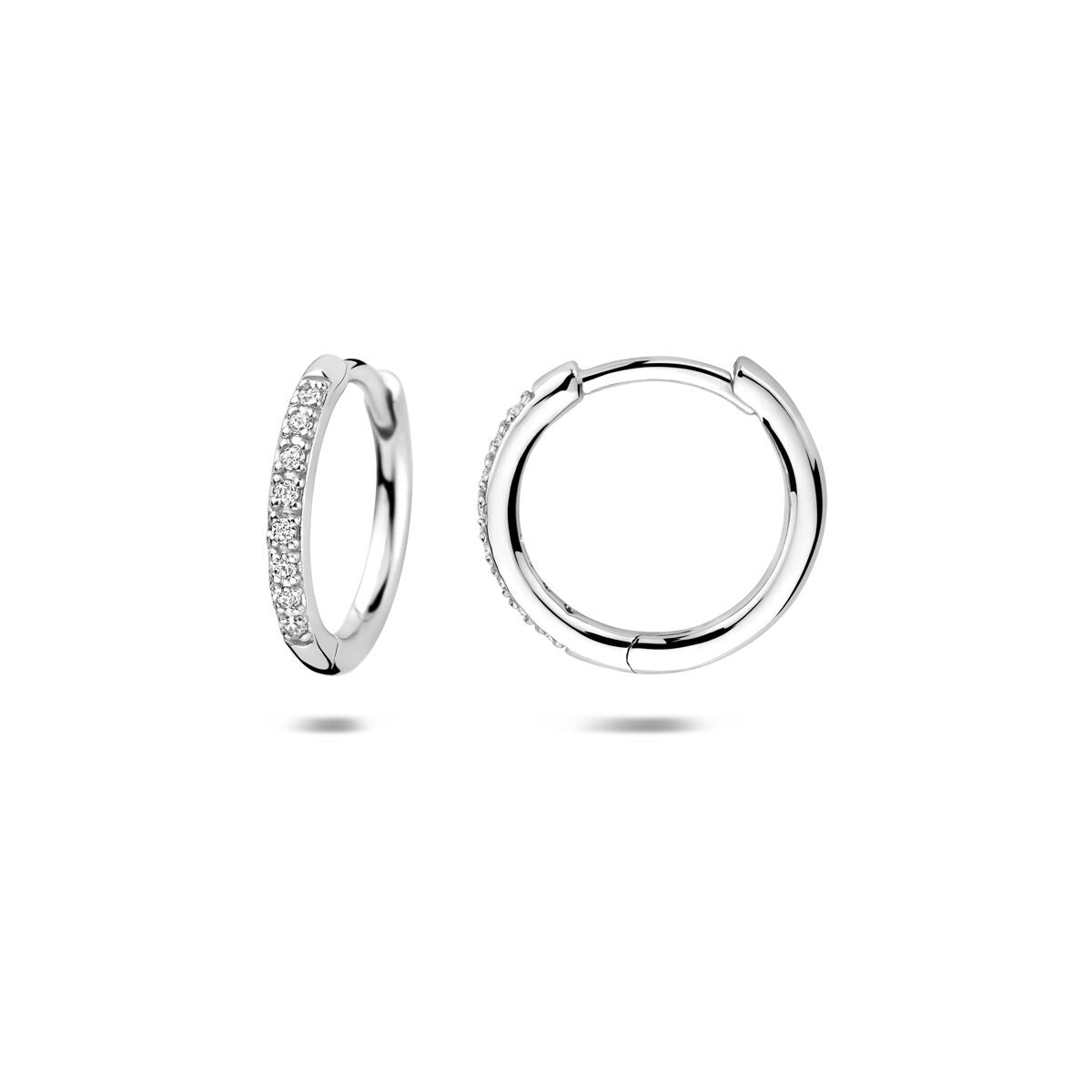 Créoles en argent avec zircone – rhodié argent 15 mm