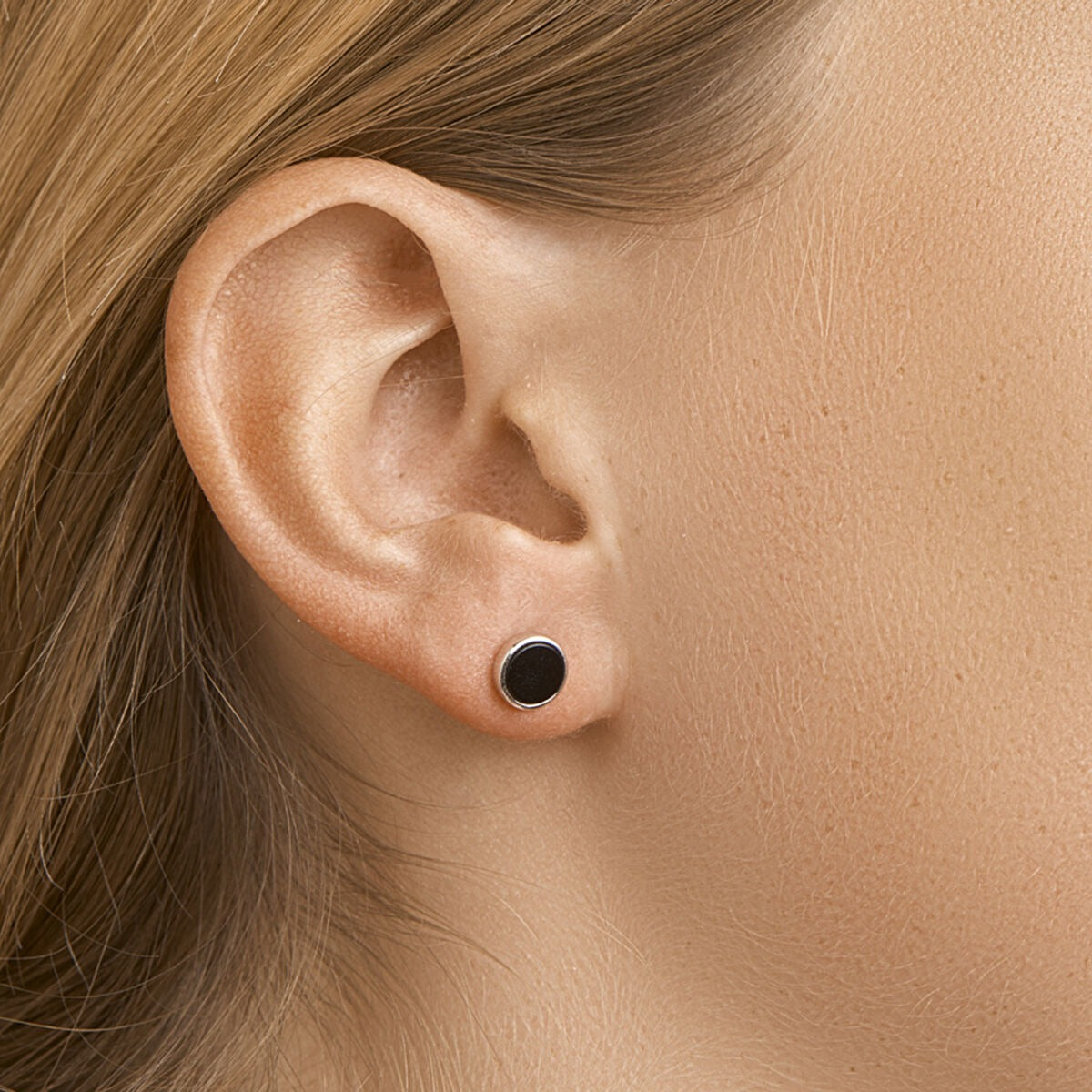 Puces d'oreilles en argent avec onyx – rhodié 925