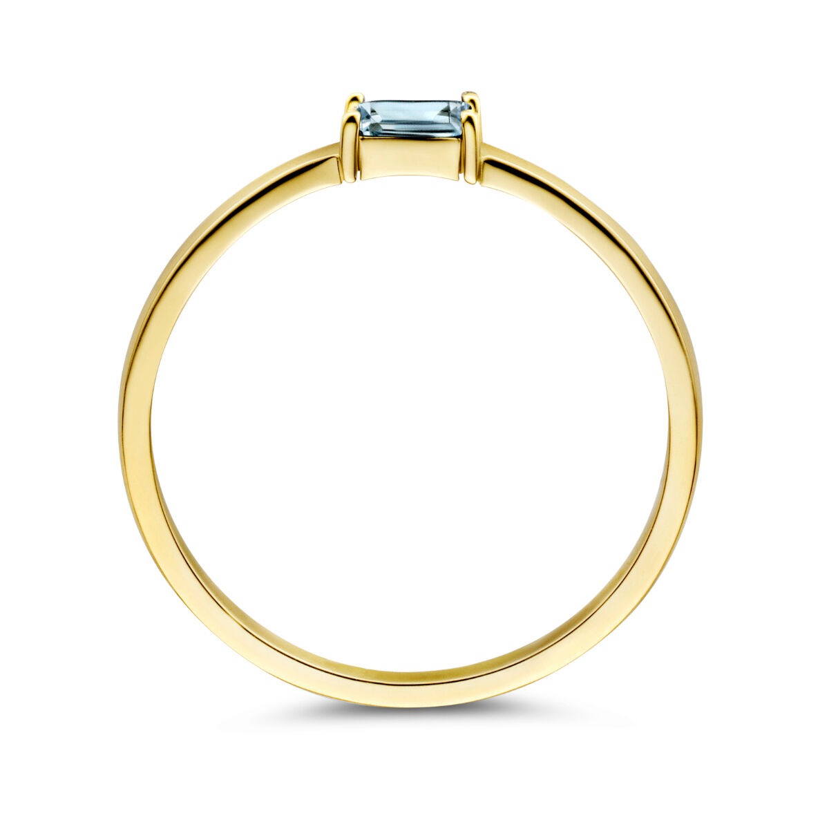bague en or jaune 14k avec aquamarine taillée en baguette