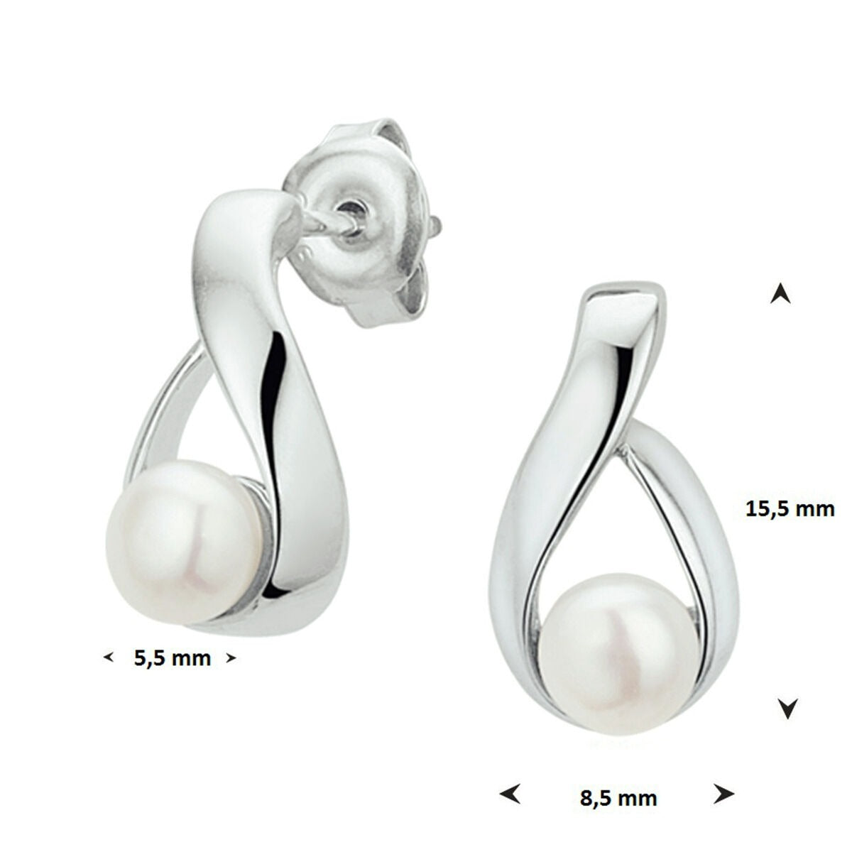 puces d'oreilles perle argent rhodié