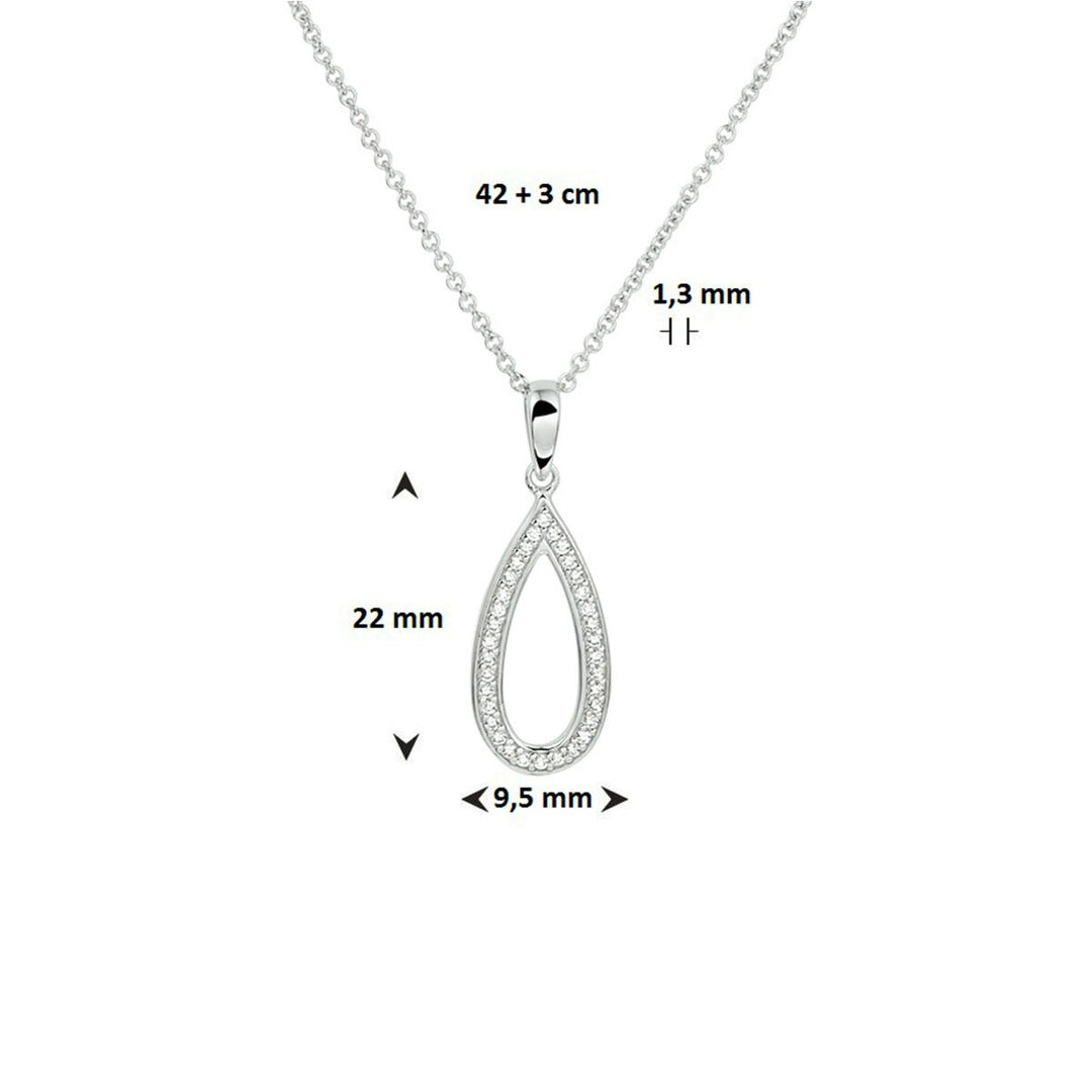 Zilveren ketting met druppelvormige zirkonia hanger – gerhodineerd