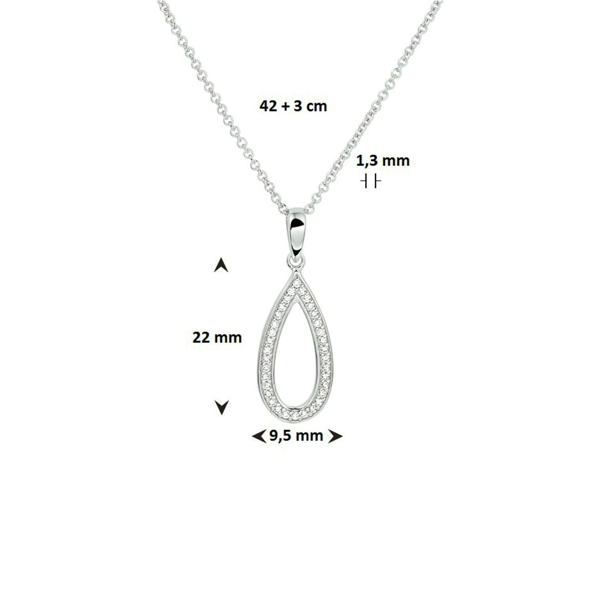 Collier en argent avec pendentif en zircone en forme de goutte – rhodié