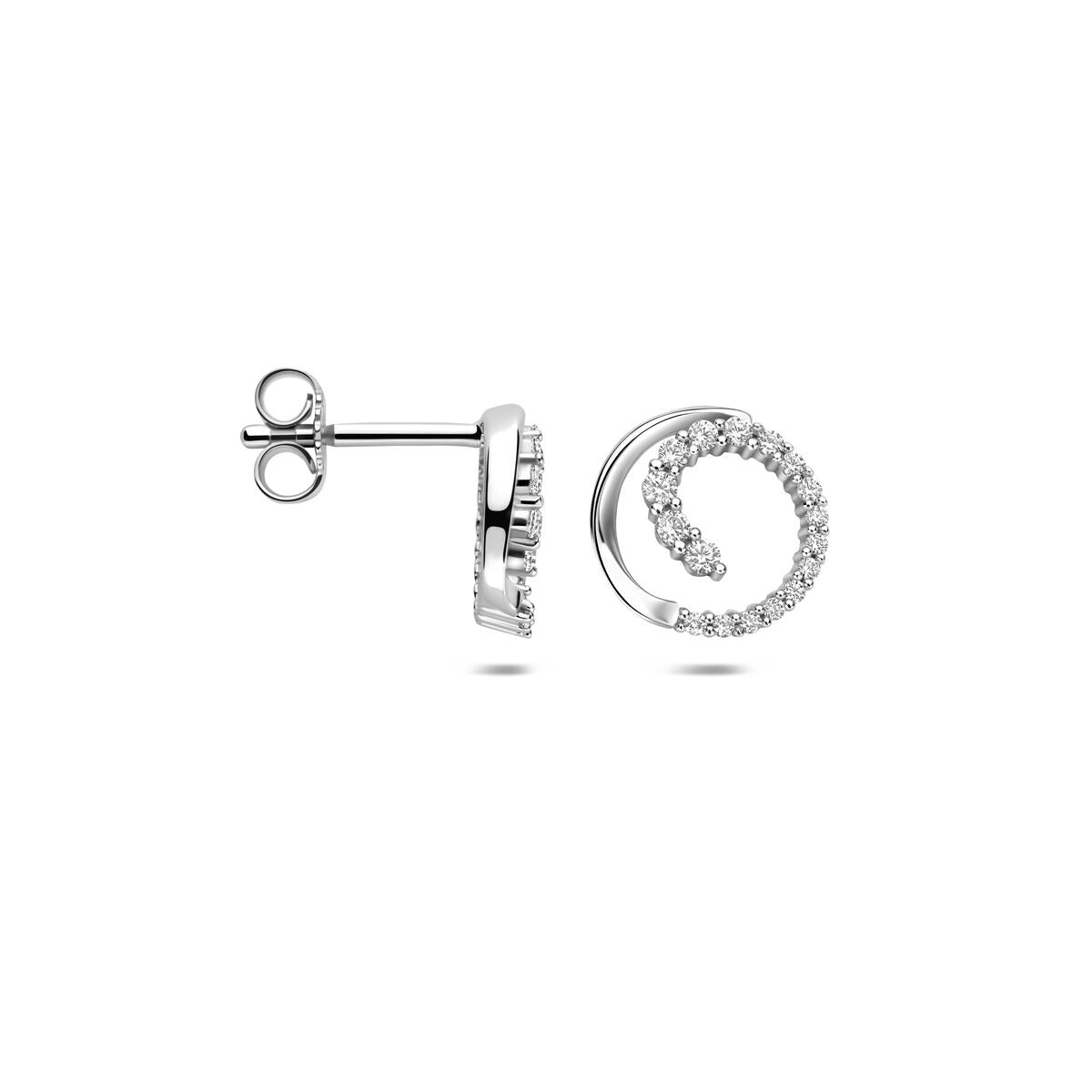 Puces d'oreilles en argent avec zircone - entourage taillé en brillant 9,5 mm