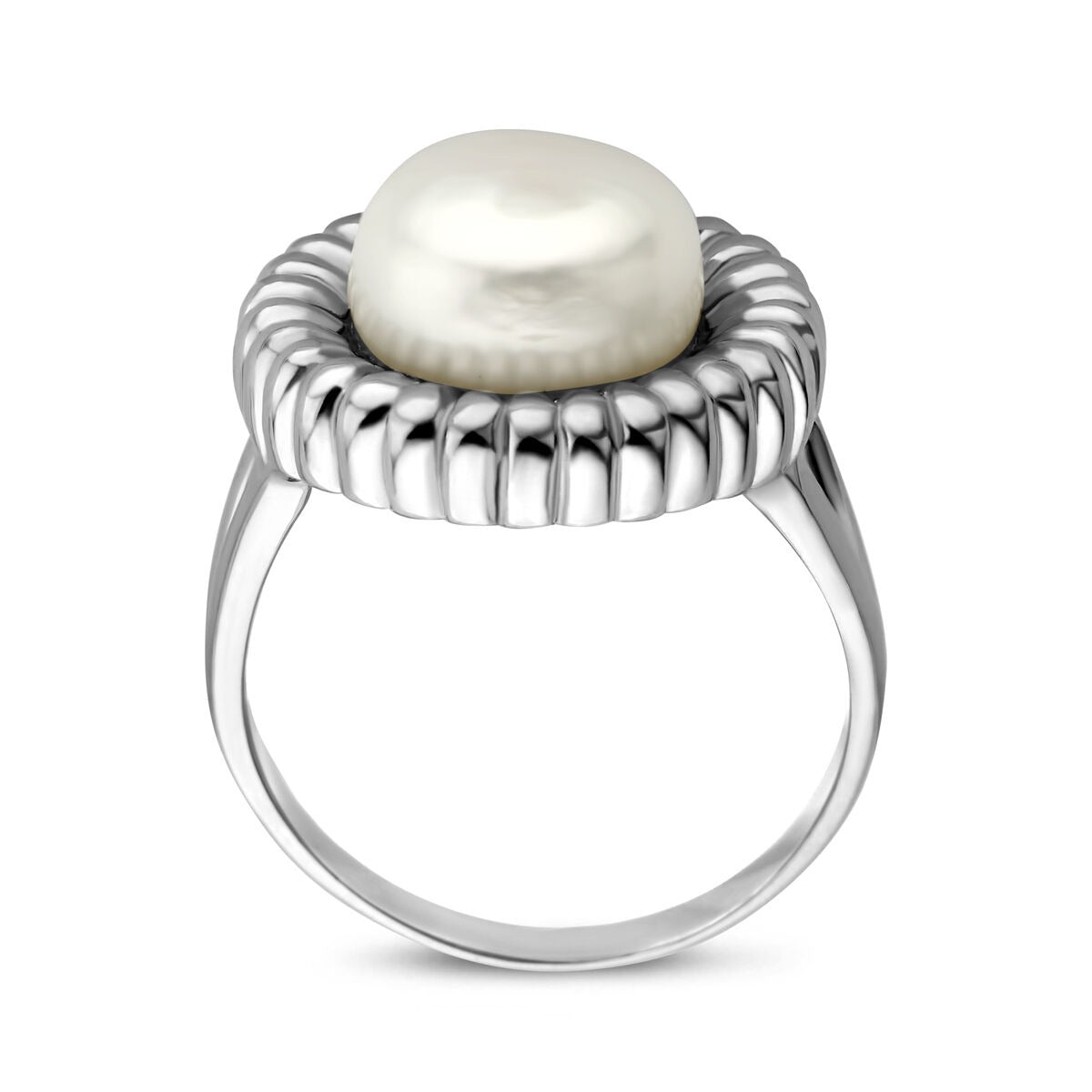 Bague en argent rhodié avec perle