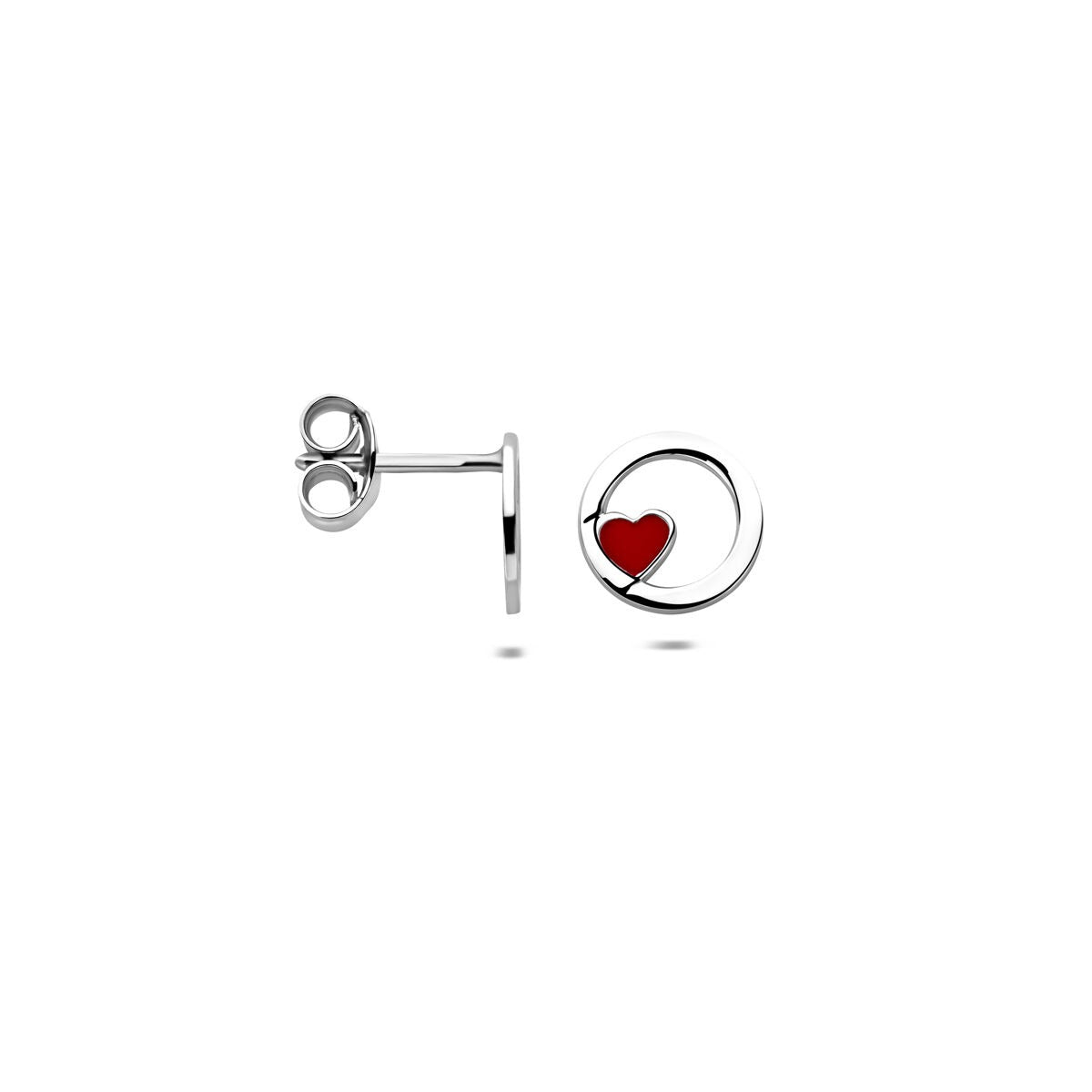Puces d'oreilles pour enfant en argent avec cœur en émail rouge – rhodié 925 argent 8mm