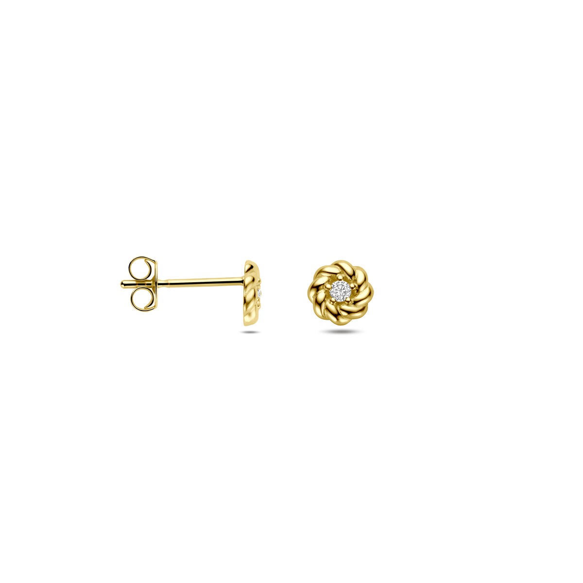 Puces d'oreilles en or jaune 14k pour femme avec zircone – 5 mm