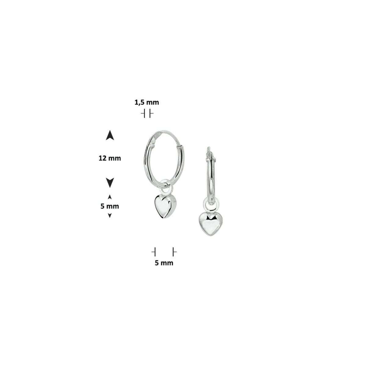 Créoles en argent rhodié en forme de cœur
