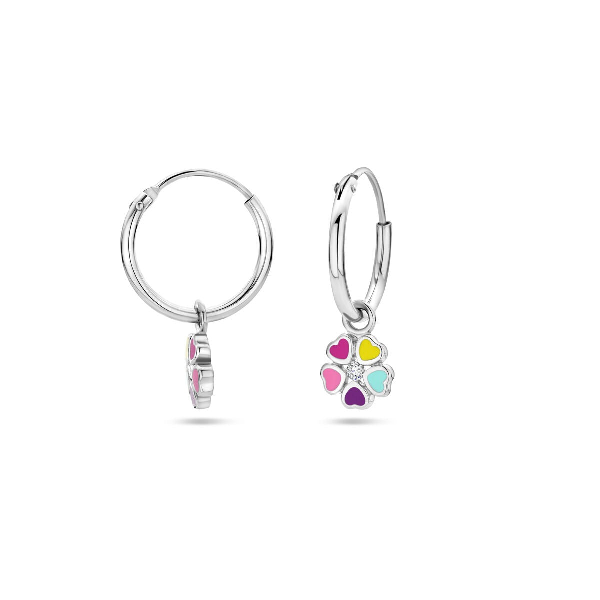 Créoles en argent avec fleur et zircone – rhodiées