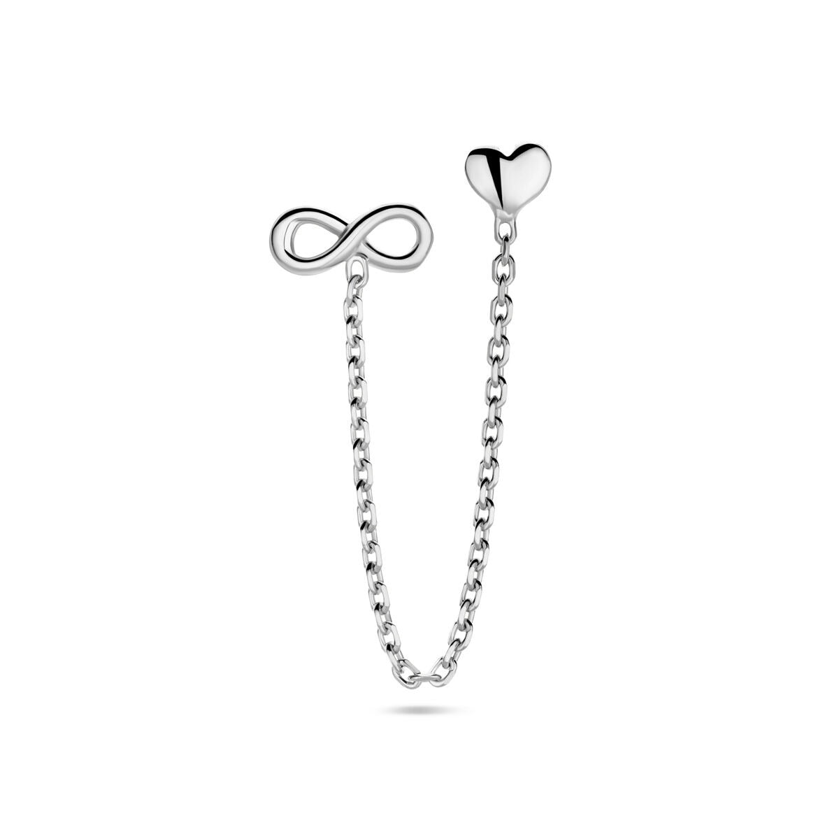 Puces d'oreilles en argent rhodié avec cœur et symbole d'infini