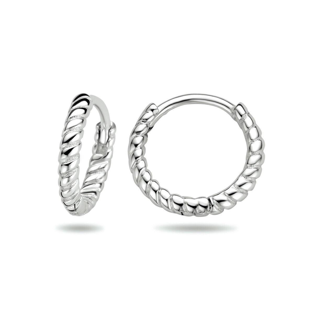 Boucles d'oreilles en argent pour femme – rhodié argent 925, design torsadé 11 mm