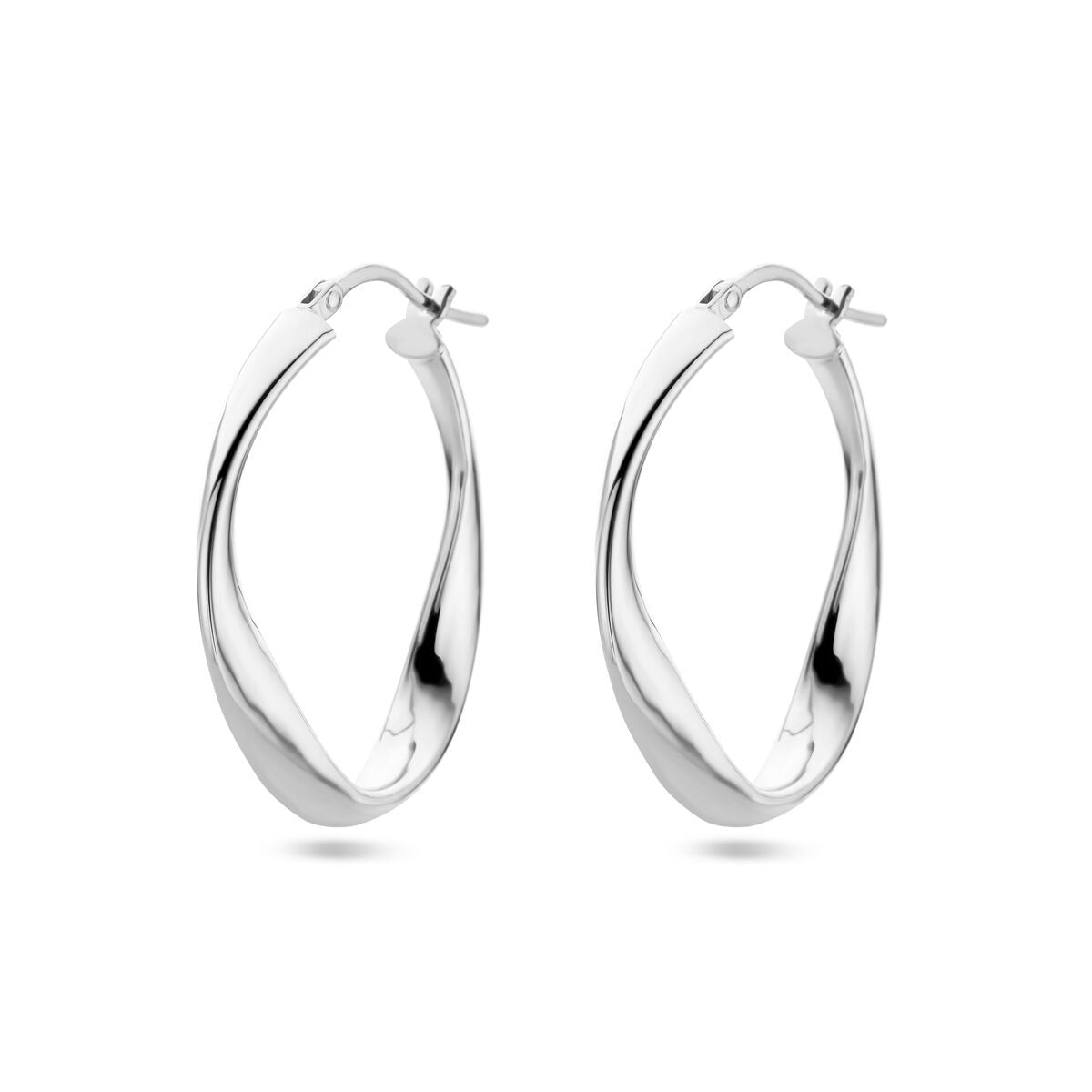 Boucles d'oreilles en argent rhodié de 31 mm, avec une forme ondulée et brillante.
