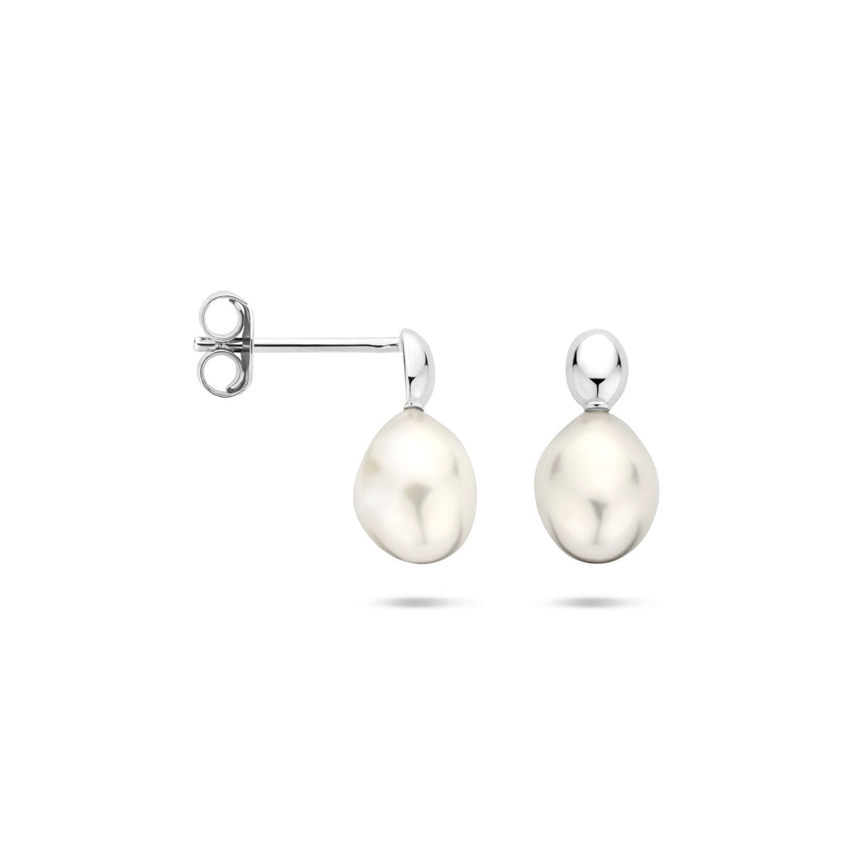 Puces d'oreilles en argent avec perle d'eau douce – argent rhodié 925, 13 x 6.5 mm