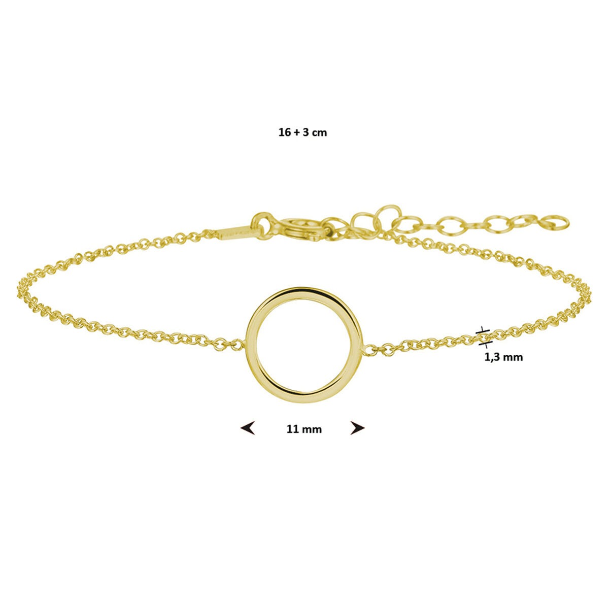 Bracelet en argent plaqué or avec rond – 16-19 cm
