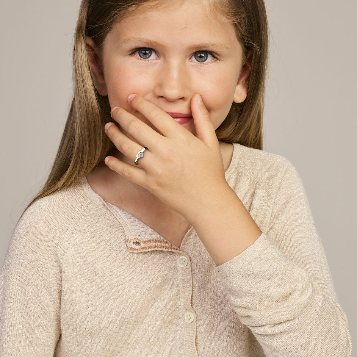 Bague pour enfant en argent en forme de cœur avec empreintes de pattes de chien – rhodiée argent 925