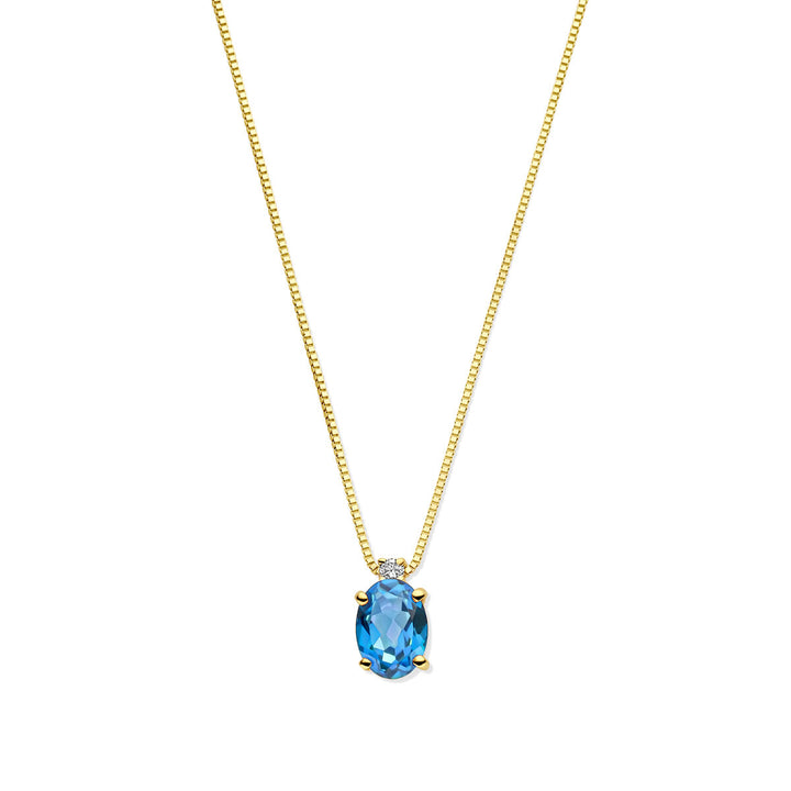 14k Geelgouden collier met London Blue topaas en diamant