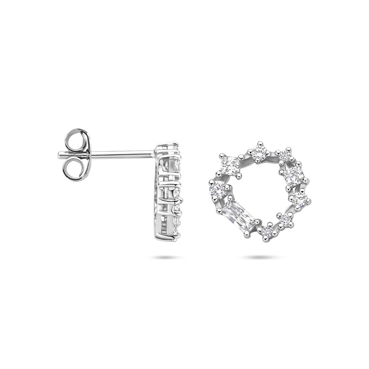 Puces d'oreilles rhodiées argent pour femme – Avec zircone taillée en brillant