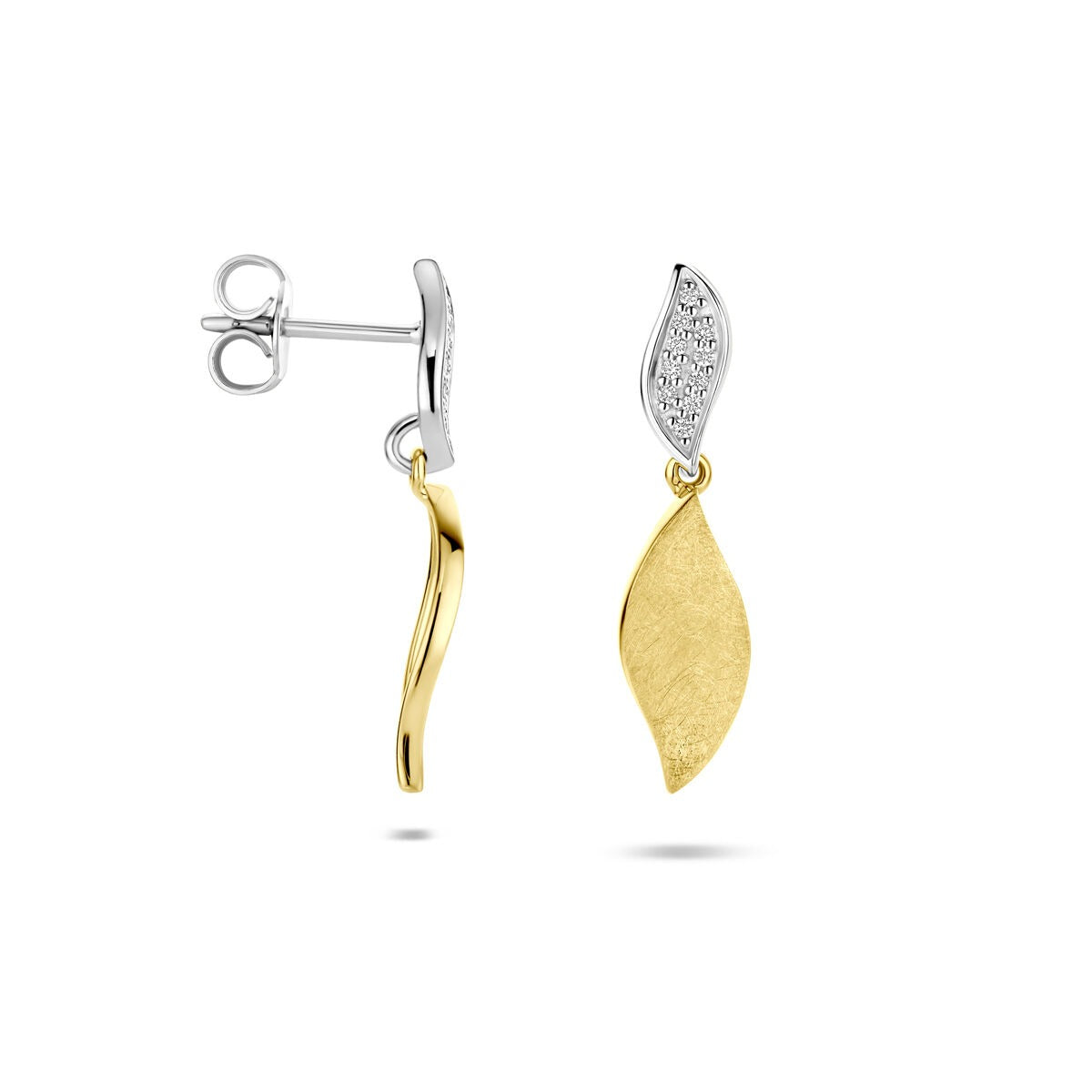 boucles d'oreilles poli/mat diamant 0.06ct (2x 0.03ct) h si 24 mm or bicolore jaune/blanc